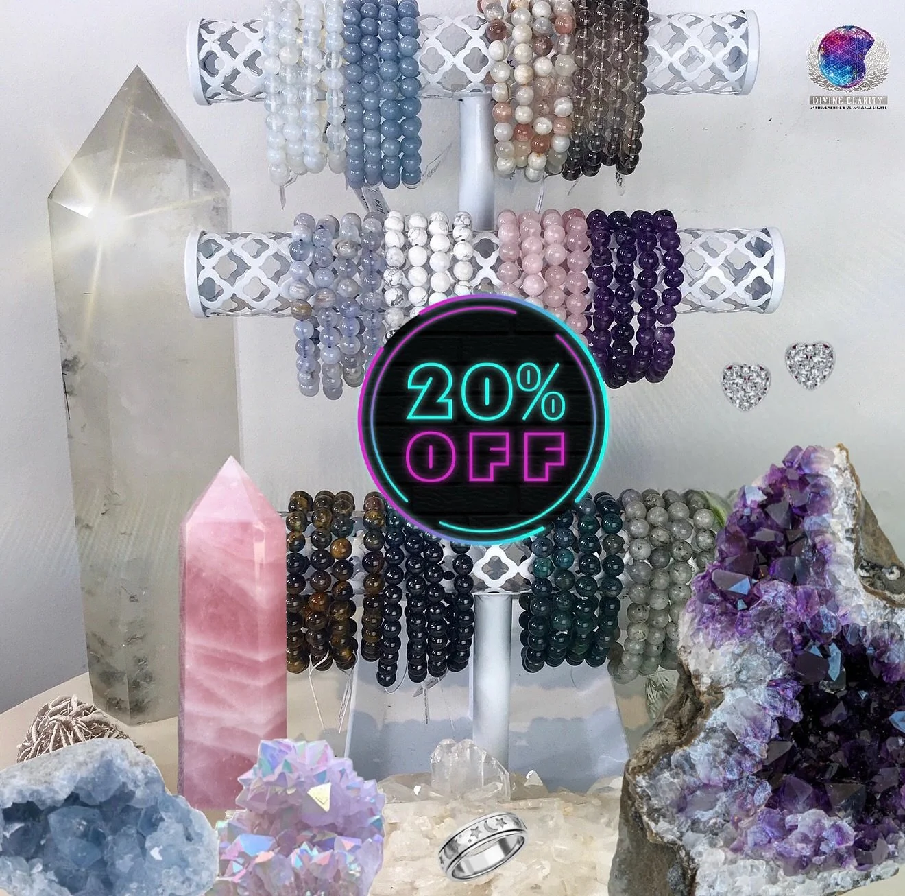 ✨ Today Only &mdash; 20% OFF ✨
All Jewellery &amp; Crystals

We&rsquo;re open 9 AM to 5 PM.
Step into a peaceful space and find meaningful, high-vibration treasures for yourself or someone special.

Shop in store or online at
www.divineclarity.shop