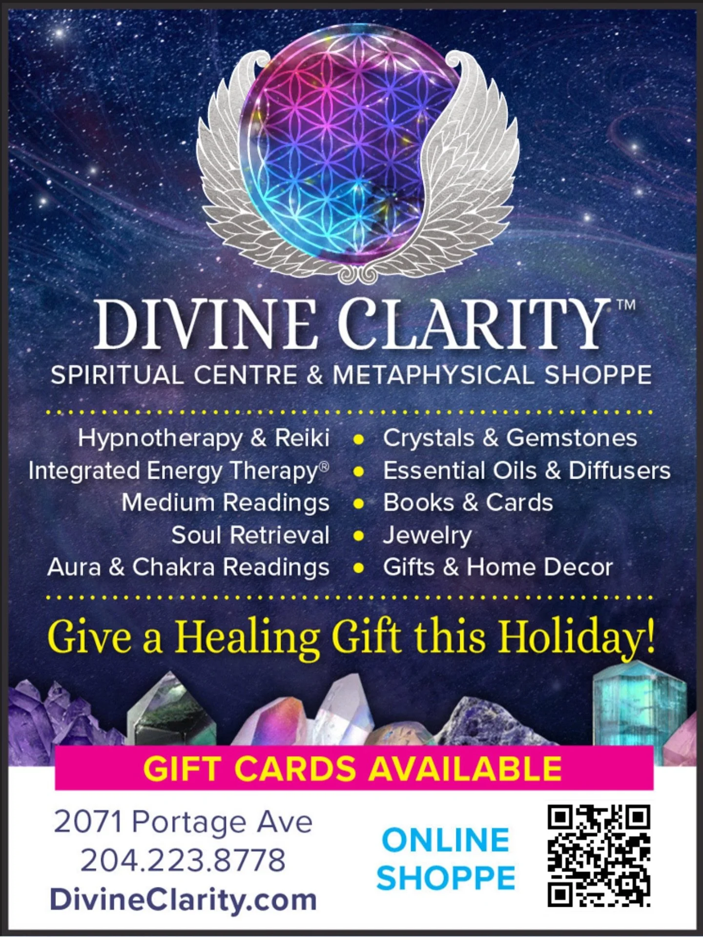 Sacred experiences and magical products for healing, clarity, and spiritual growth.
✨ Gift cards available.
www.divineclarity.com