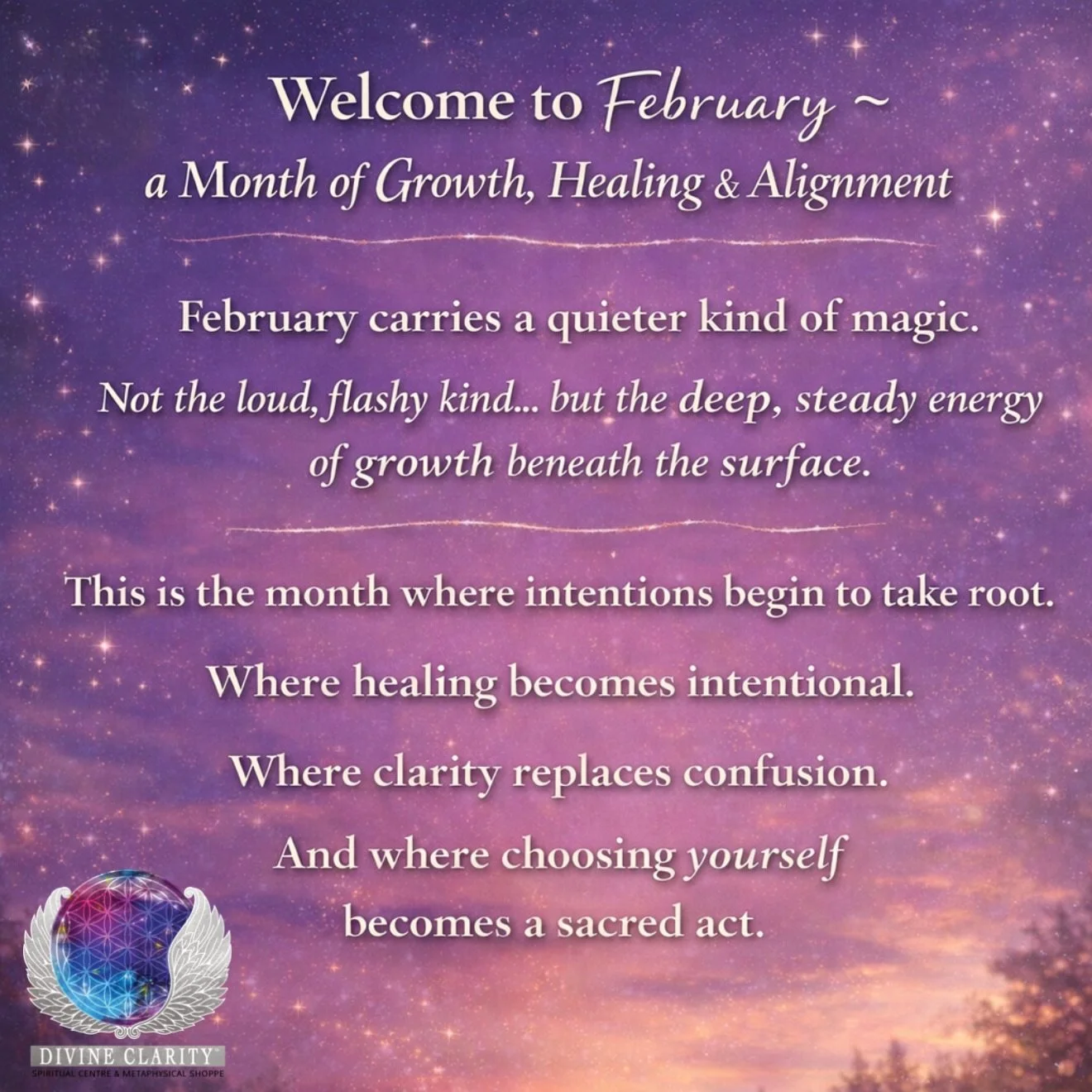 February invites us into a different kind of magic.
Not rushed. Not forced.
But rooted, intentional, and deeply transformative.

This is the month to pause, realign, and consciously choose growth.
To tend to what&rsquo;s been quietly forming beneath 