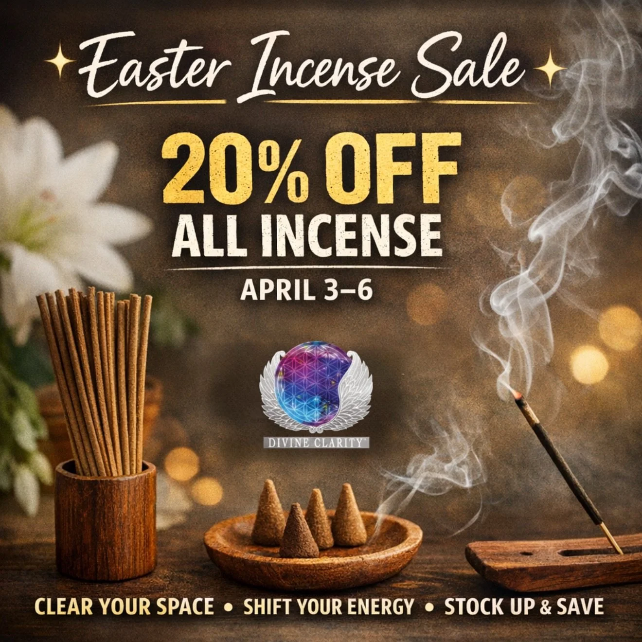 ✨ Easter Incense Sale ✨

For a limited time&hellip; enjoy 20% OFF ALL incense

🗓 April 3&ndash;6 only

Now is the perfect time to clear out old energy, reset your space, and bring in something fresh and aligned.

Whether you love incense for relaxat