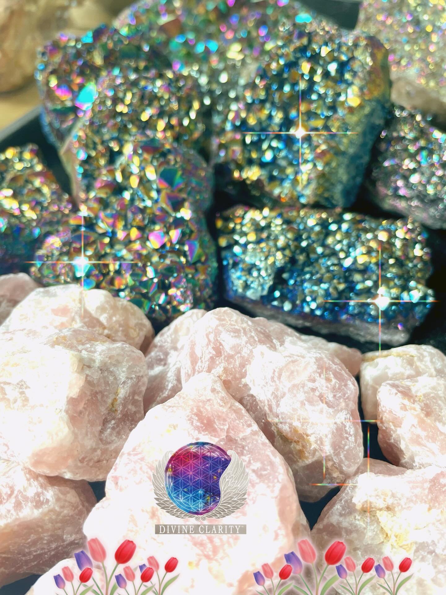 Have you seen the raw stones we have in the shoppe? 

Rainbow titanium to Citrine to Rose Quartz to Amethyst 💛🩷💚

⭐️We&rsquo;re open 10am - 6pm today! Come stop by our shop at 2071 Portage Avenue and check out all our new magical goodies we have t