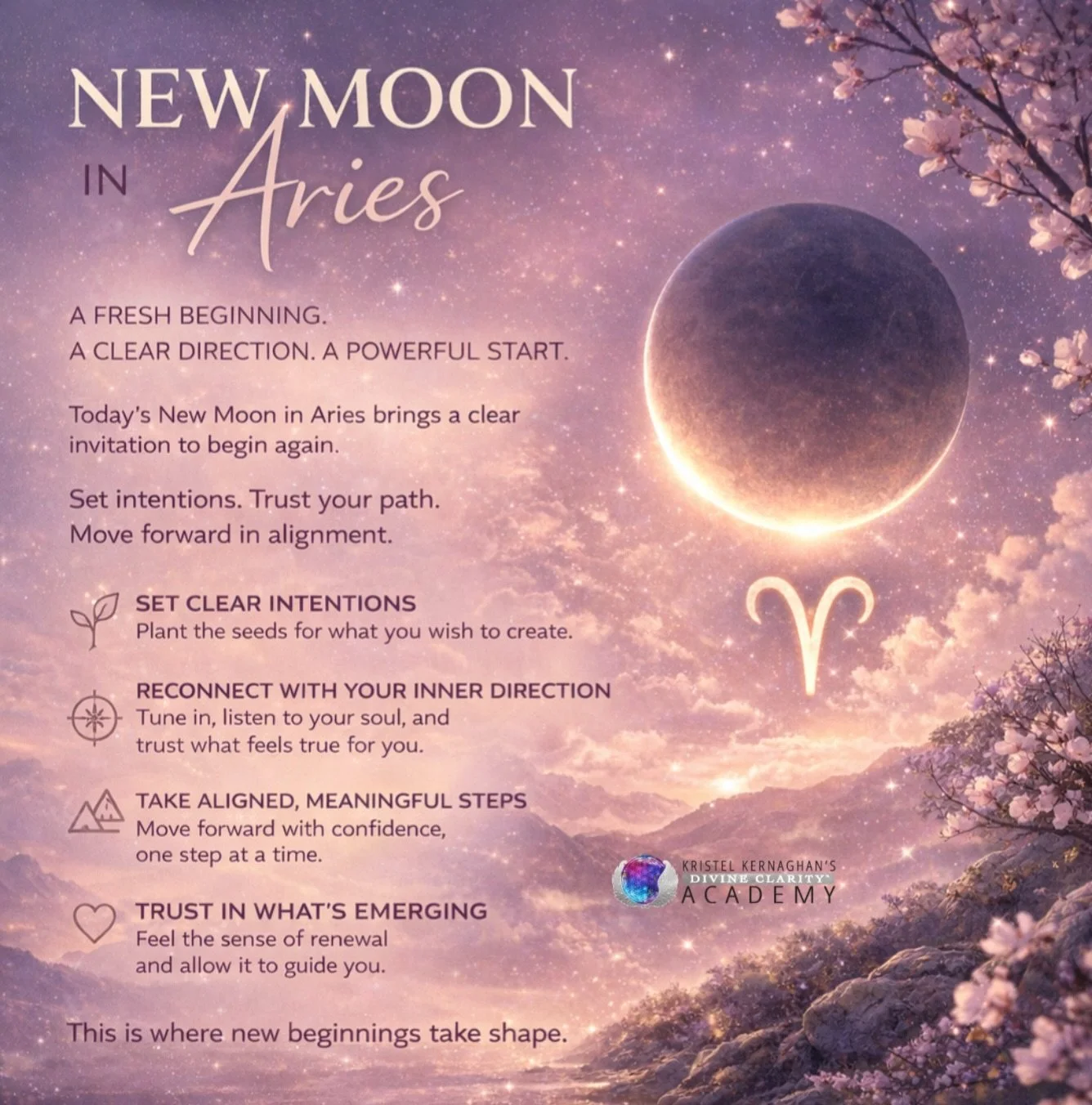 🌑 New Moon in Aries
A fresh beginning. A clear direction.

Set your intentions.
Trust your path.
Move forward in alignment.