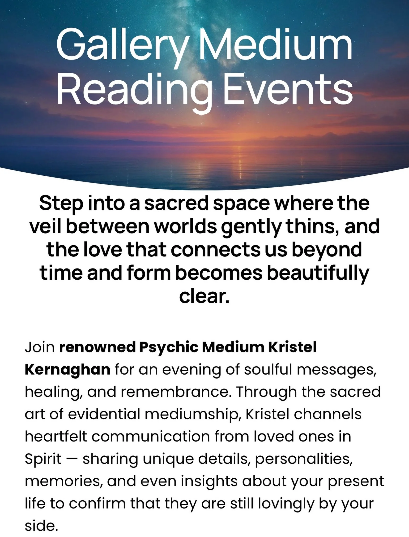 ✨ IMPORTANT TICKET NOTICE ✨

We are currently seeing fraudulent comments and fake accounts on some of Kristel Kernaghan&rsquo;s upcoming Gallery Medium Reading Event posts offering &ldquo;tickets&rdquo; and asking people to contact them directly.

Pl