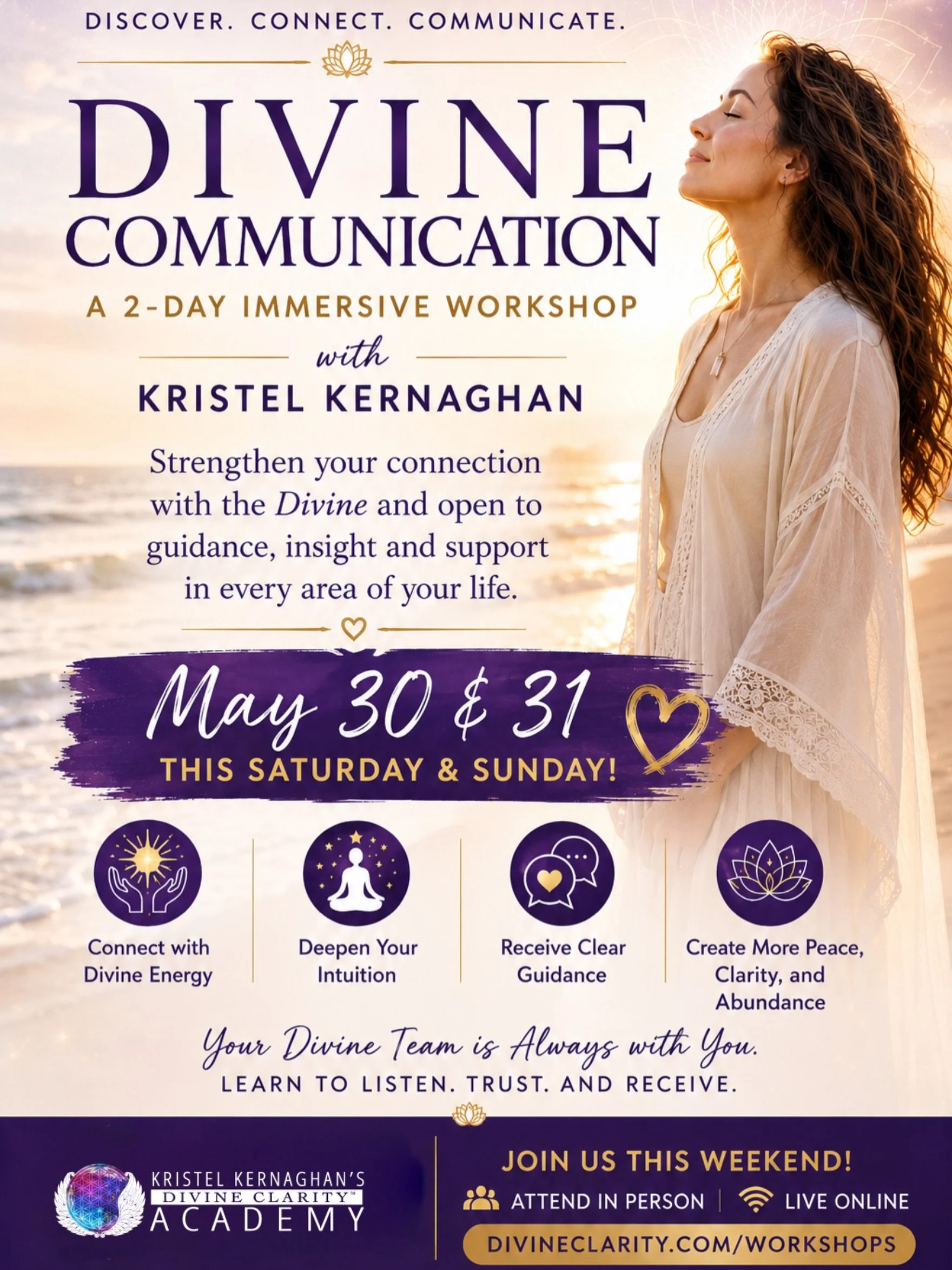 ✨ There is a deeper wisdom within you waiting to be heard. ✨

Join Kristel Kernaghan this weekend for Divine Communication, a powerful 2 day immersive workshop designed to help you strengthen your connection with the Divine, deepen your intuition, an