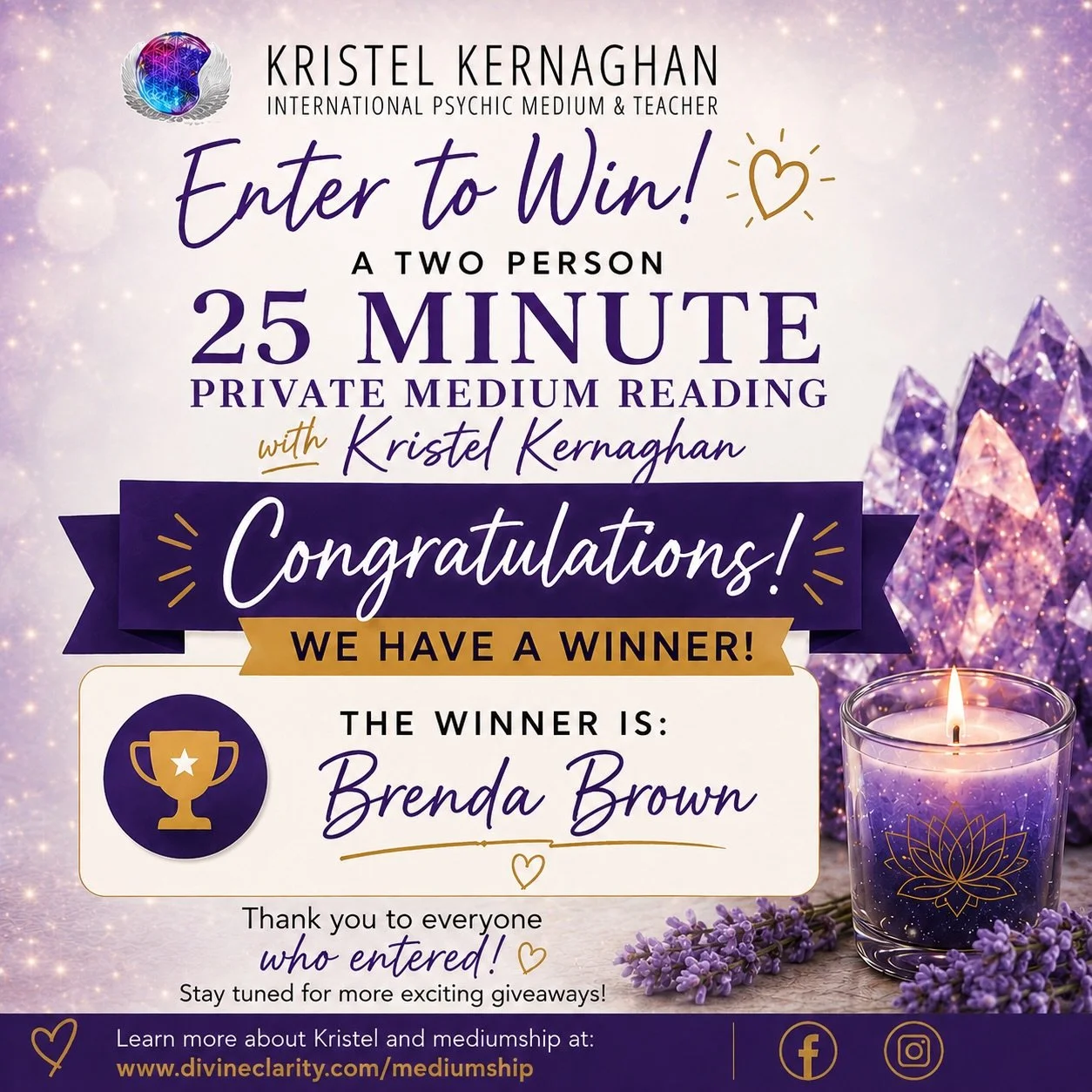 ✨ Thank You for the Incredible Support ✨

We received over 600 entries through social media, email, and our in store draw box for our Medium Reading Giveaway. 🤍

Thank you for supporting Kristel Kernaghan and Divine Clarity Spiritual Centre &amp; Me