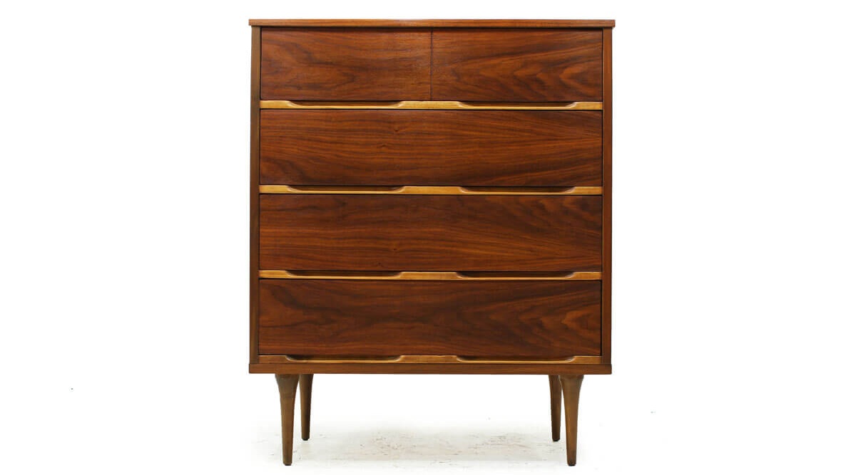 MCM Walnut 4 Drawer Upright Dresser Item - Width: 34.25" | Depth: 18" | Height 42.25"