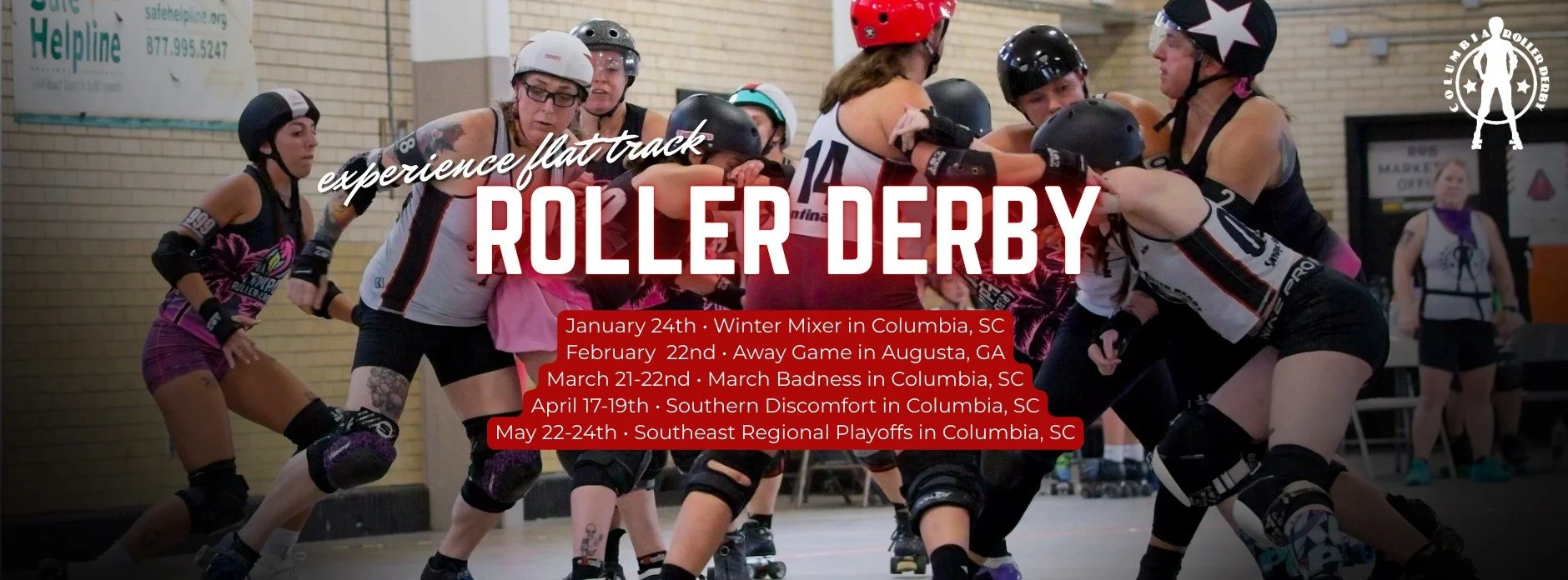 listed events on this graphic include a winter mixer in January, away game in February, March Badness in March, Southern Discomfort on April 17-19, and Southeast Regional Playoffs May 22-24