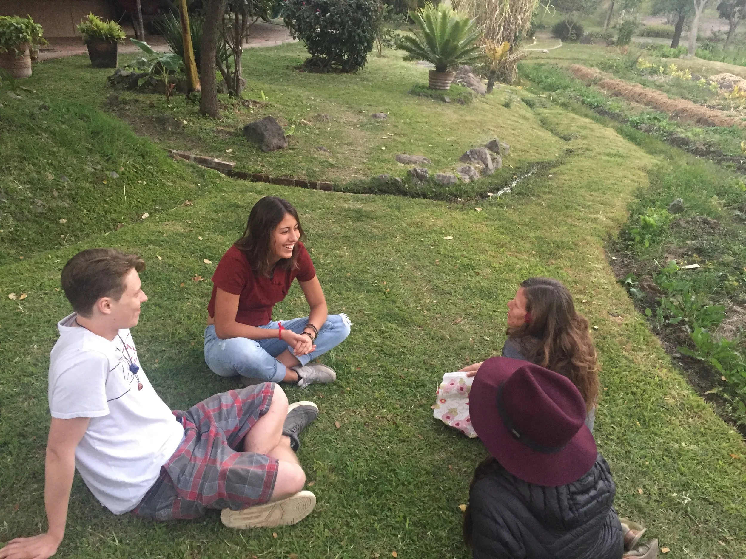 Talking on the grass