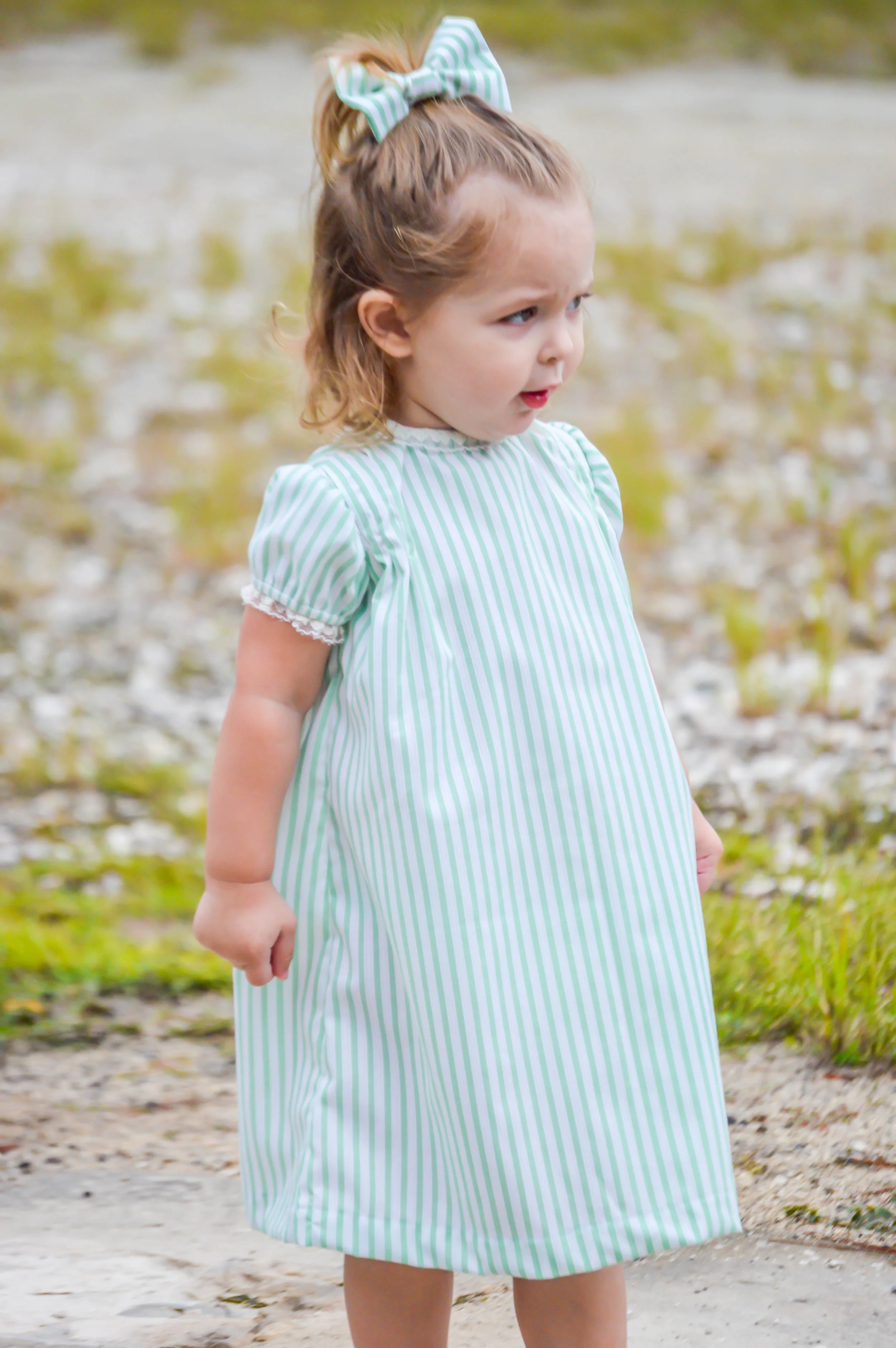 Minty Striped Dress w/Lace