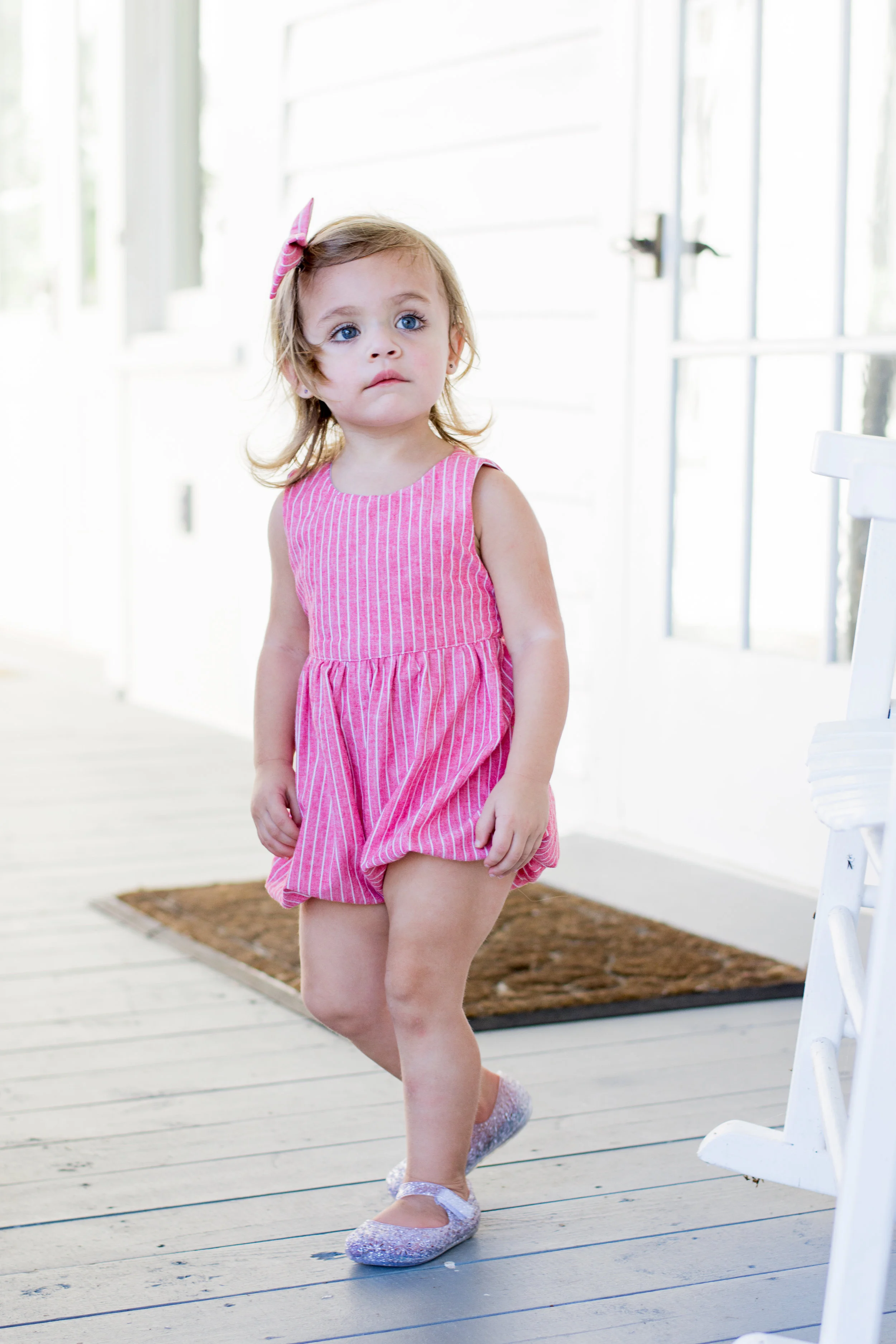Icy Red Striped Big Bow Romper