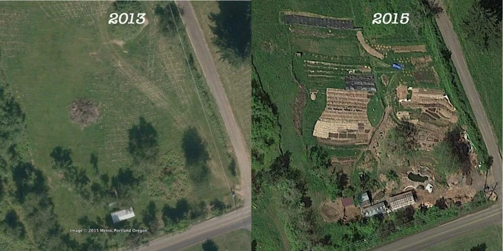 Boring Oregon Food Forest before and after initial installation.