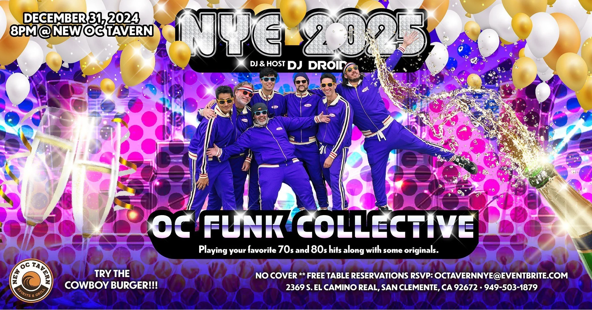 OC Funk Collective, the superstars from Rat Soup, will be tearing it up at the #newoctavern  New Year's Eve on 12-31-24 They'll play all their favorite 70s and 80s funky hits along with THEIR extra funky jams to create a jam packed funk fest frenzy.
