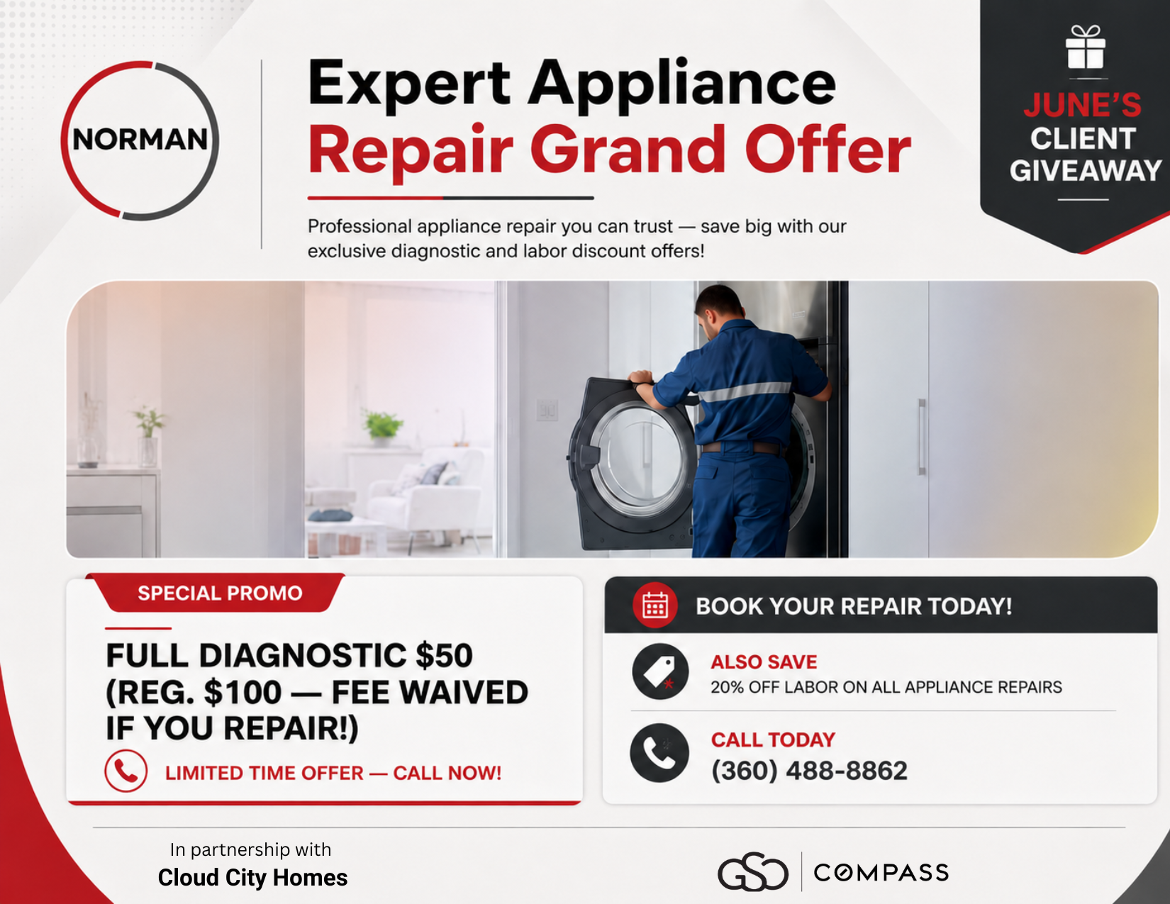 June Client Giveaway: $50 Appliance Diagnostic + 20% Off Labor
