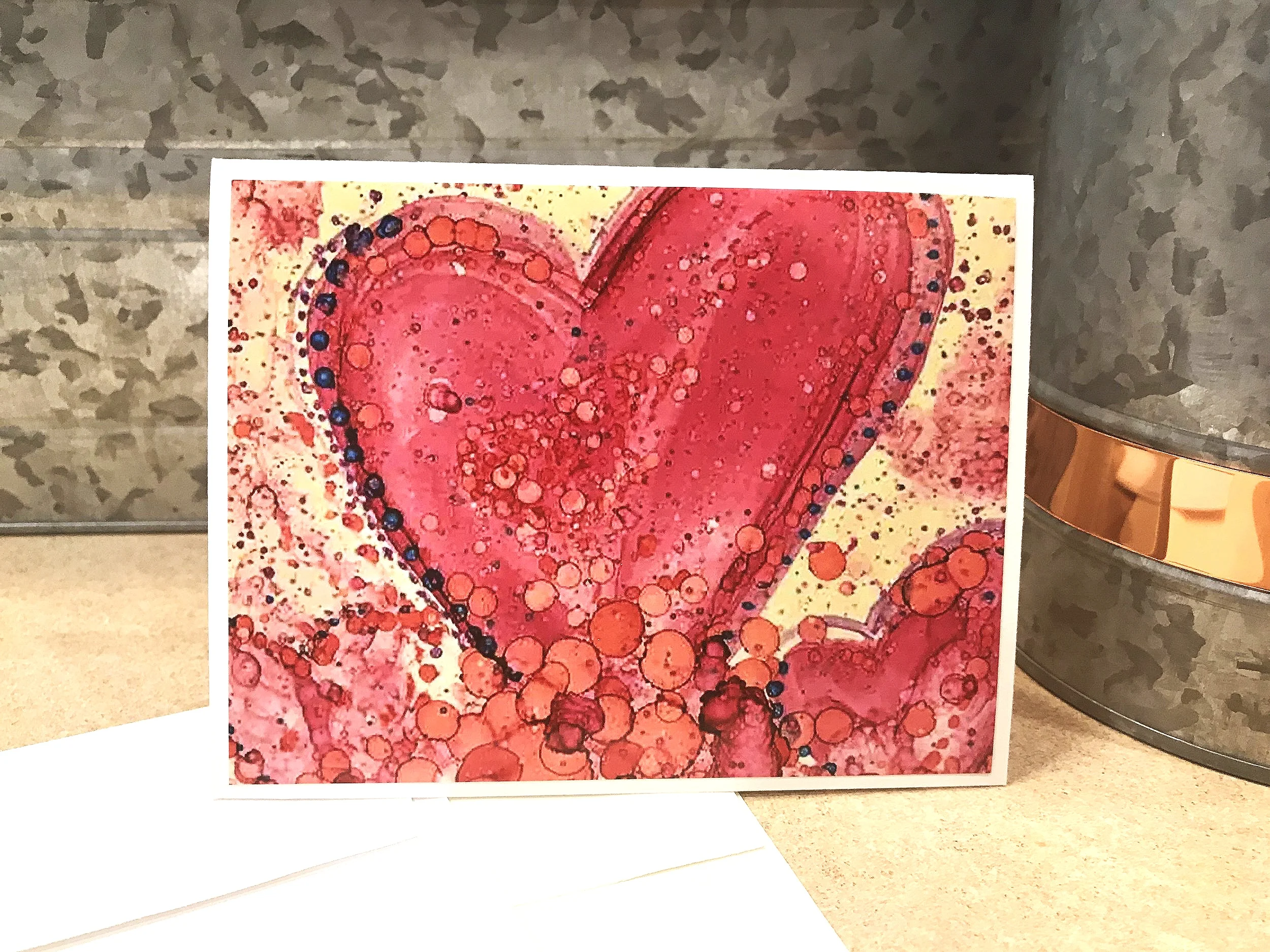 Fushcia Pink Heart 1A Fancy Handmade Greeting Card Art Print Original Alcohol Ink Painting artist patricia tiffany morris