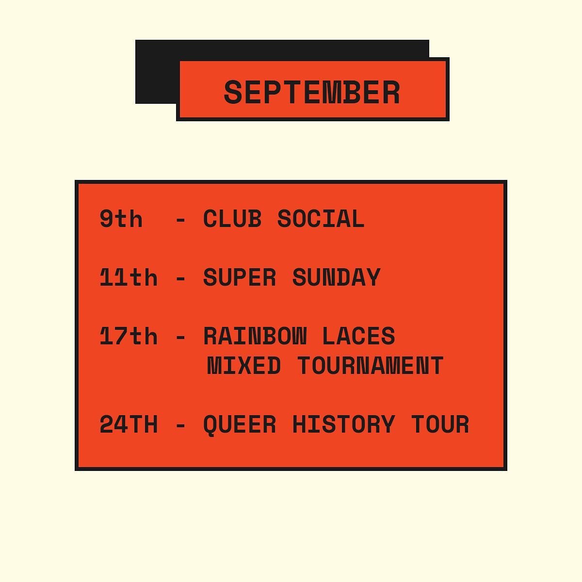 Time to kick off the new season! 

We've got lots going on this month to get excited about and get involved in.

🍻Friday 9th: Club social. We&rsquo;ll be meeting at The Angel at 7.30pm for a start of season get together. All welcome!

⚽️Sunday 11th: