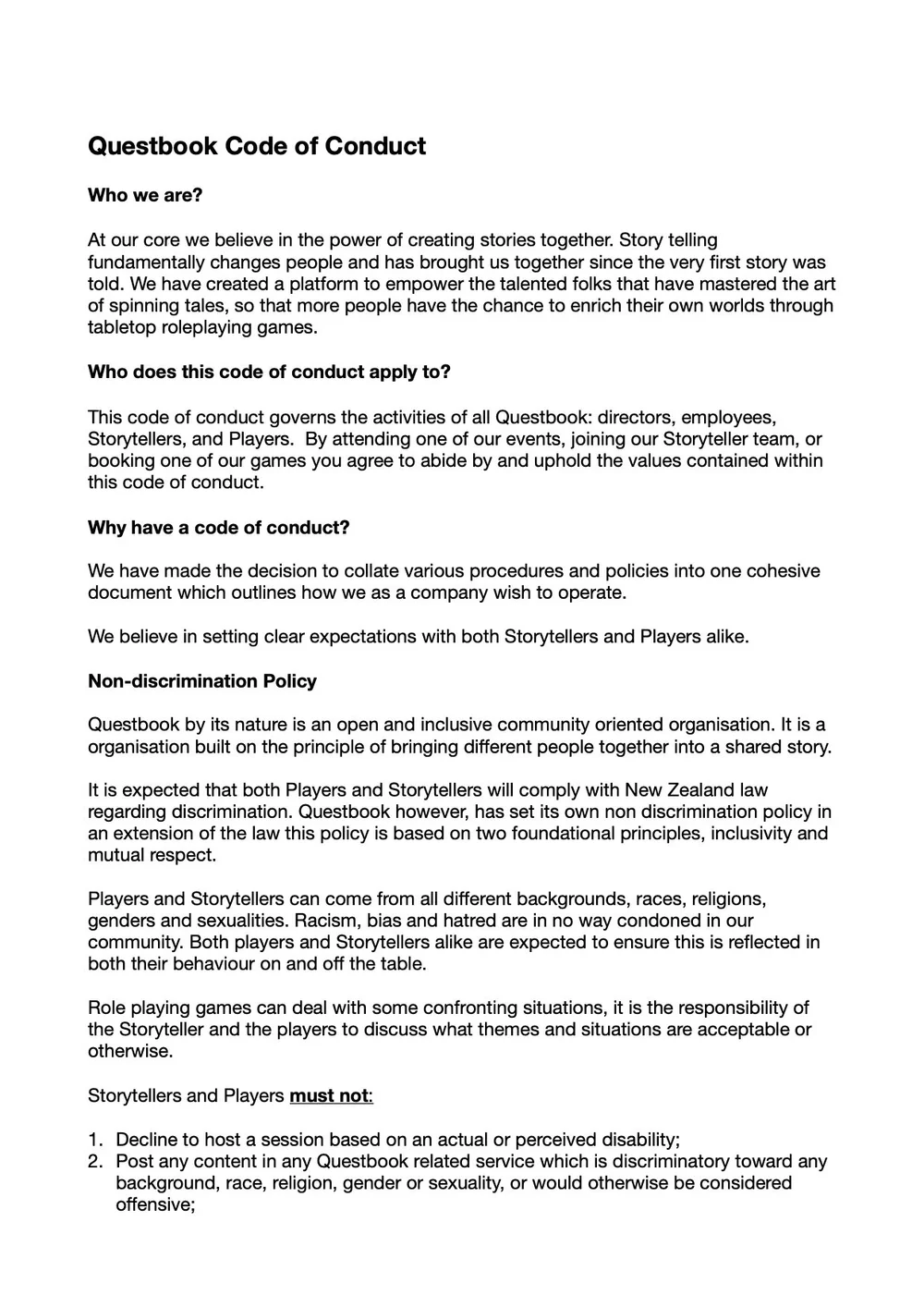 Code of Conduct — Questbook