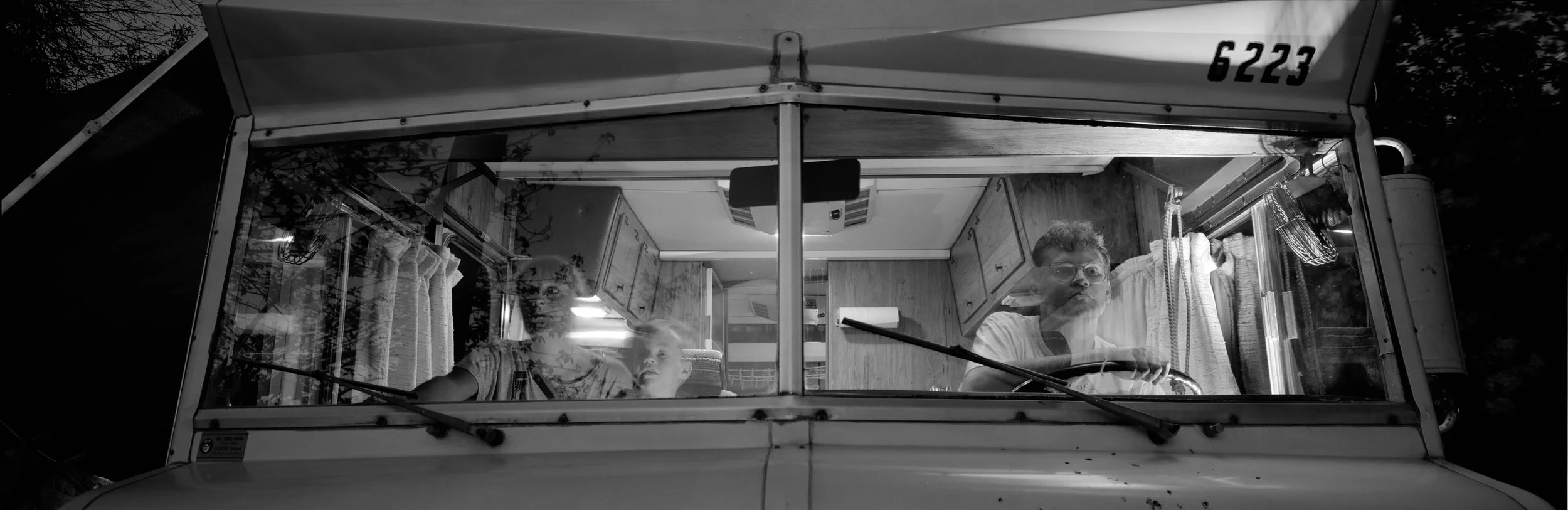 Carl De Keyzer with family in their 1972 Winnebago