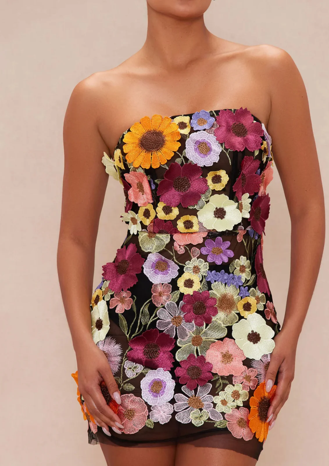 Keylows Strapless Floral Sheer Mini Strapless Dress (as worn by Angela Yee) 1.jpg