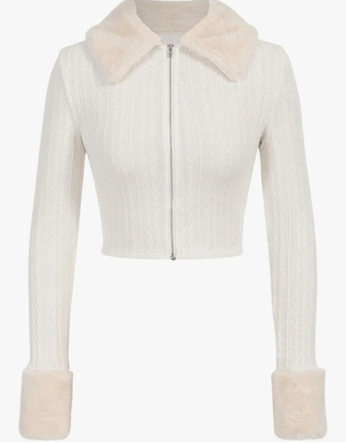 Keylows Cream Faux Fur Zip Cardigan (As Worn by Winnie Harlow) 1.jpg