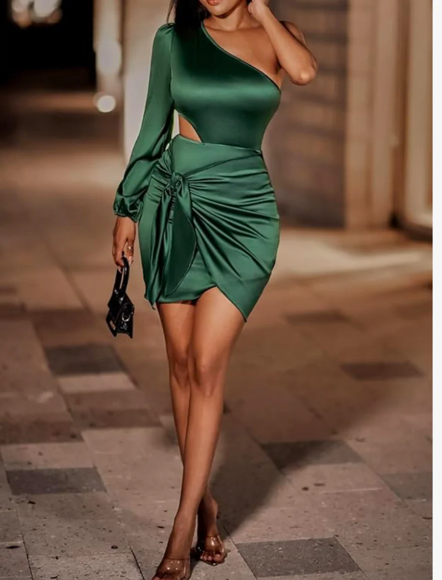 Keylows Green Mini One Shoulder Dress Cut Out 5.jpg