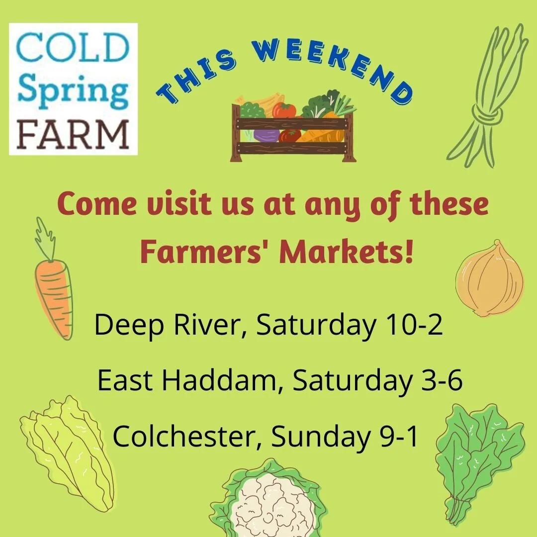 Where in the world is Cold Spring Farm this weekend?  3 different markets!  Check us out in: 
Deep River on Saturday: https://www.facebook.com/farmersmarketchurchgreen
East Haddam on Saturday:
https://www.facebook.com/EastHaddamFarmersMarket
Colchest
