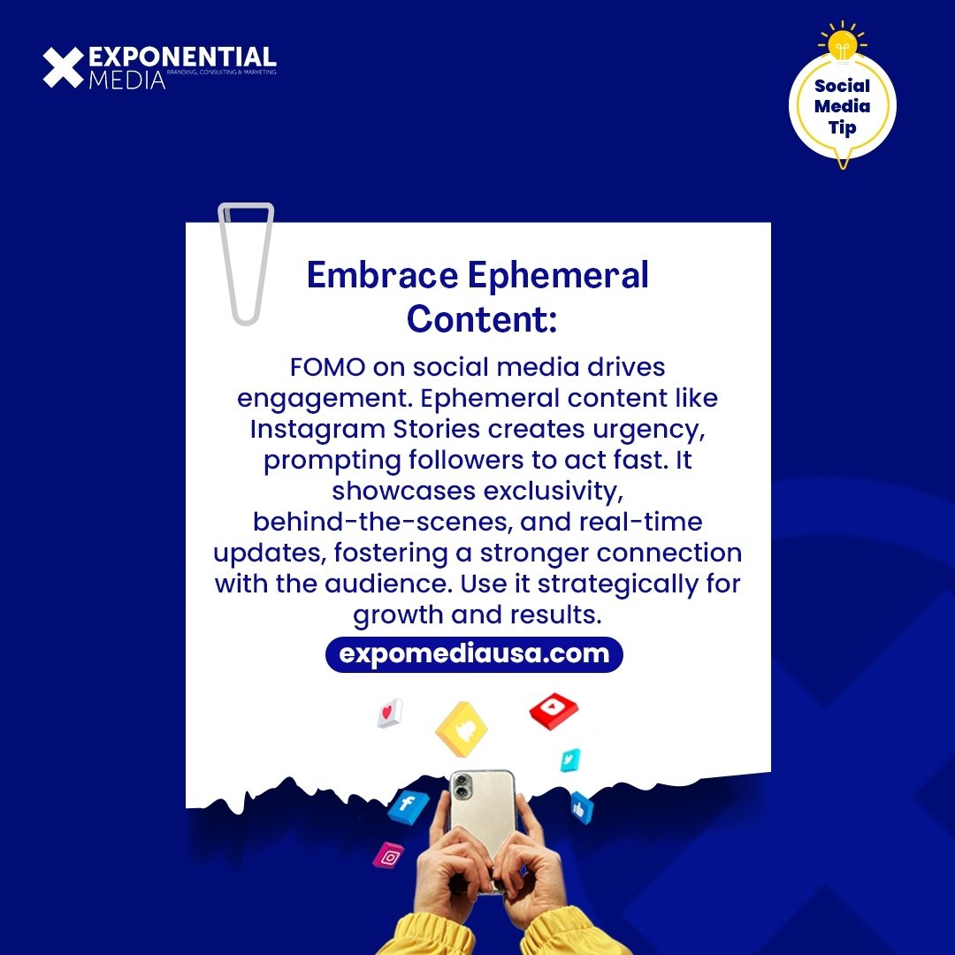 📸 Don't let FOMO (Fear of Missing Out) get the best of you! 

🌟 Embrace ephemeral content to keep your followers hooked and hungry for more. 

With disappearing stories, you can share exclusive sneak peeks, behind-the-scenes moments, and limited-ti