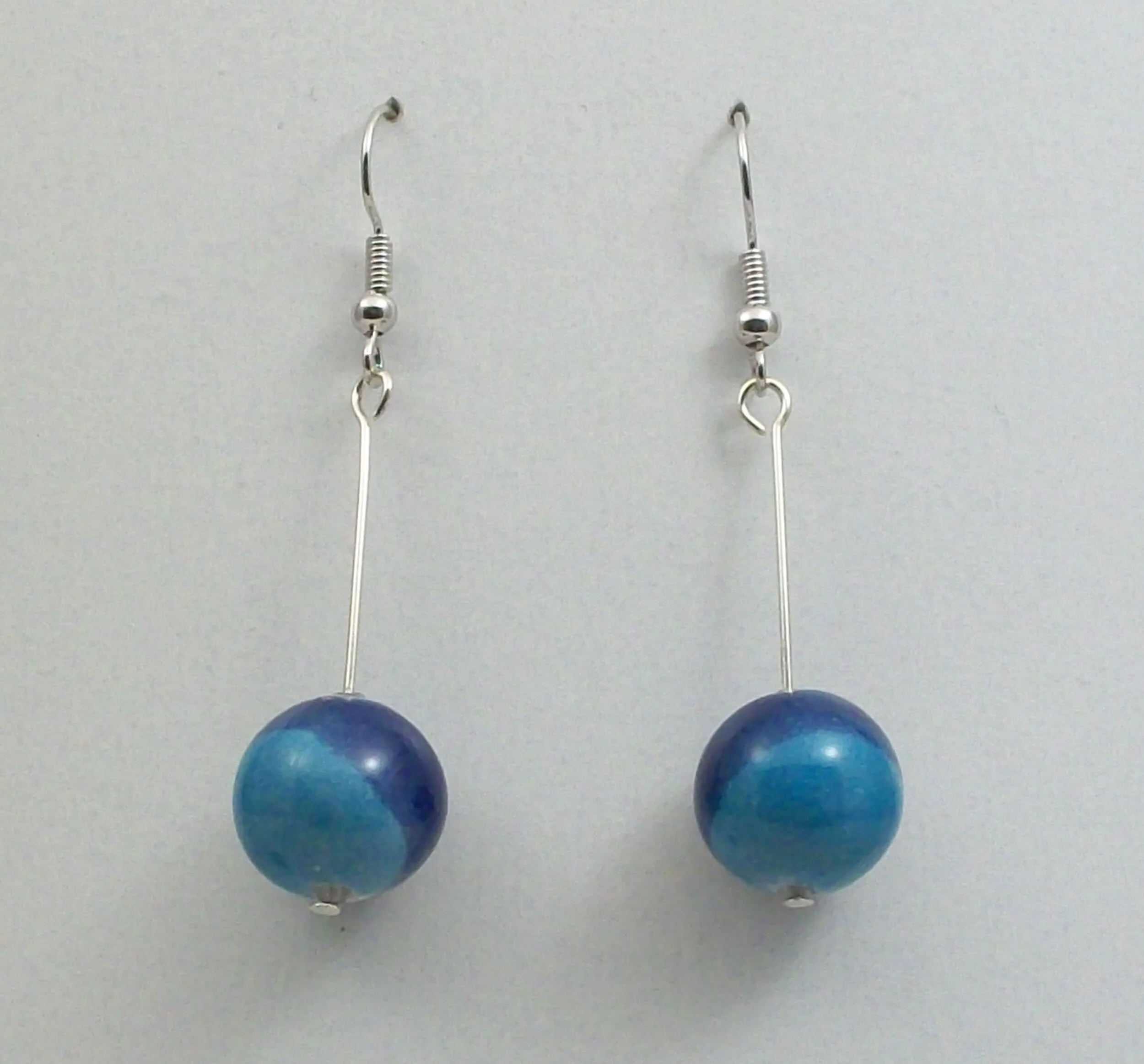 Pale and Dark Blue Ball Long Drop Earring