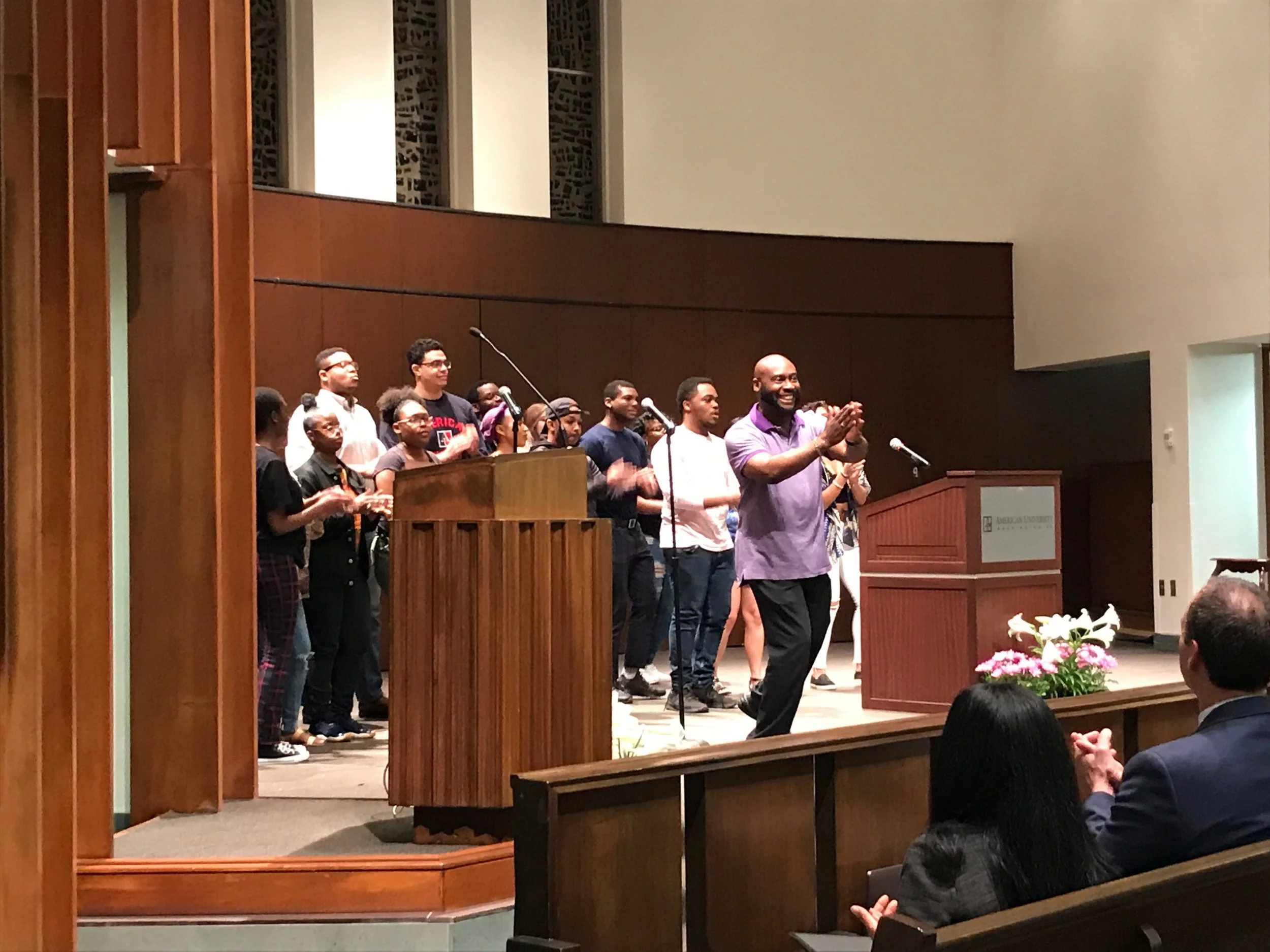 Sylstea Sledge and the AU Gospel Choir sing in Kay Chapel at the 17th annuel R. Bruce Poynter lecture on April 24th.