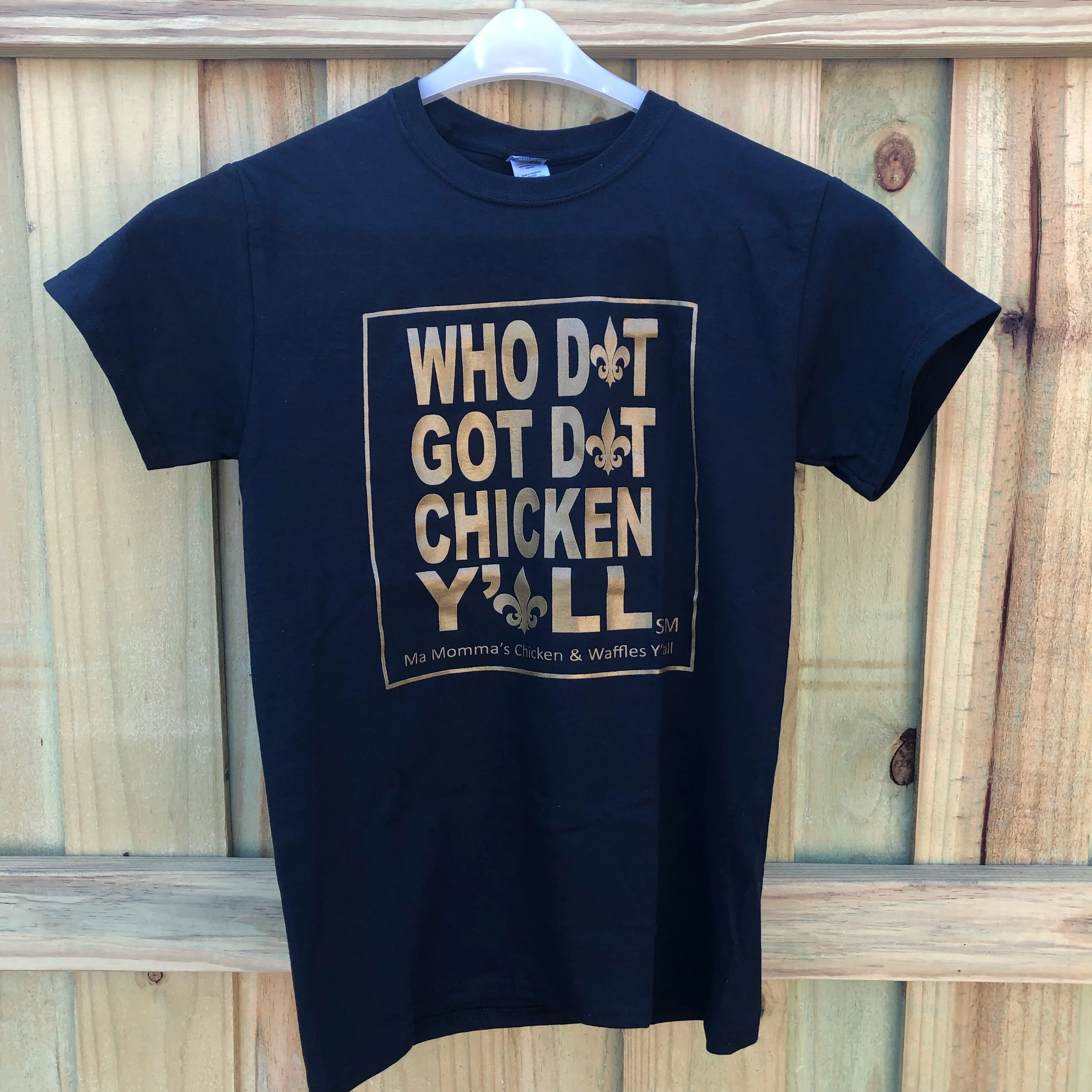 Who Dat Got Dat Chicken Yall T Shirt Black and Gold.jpeg
