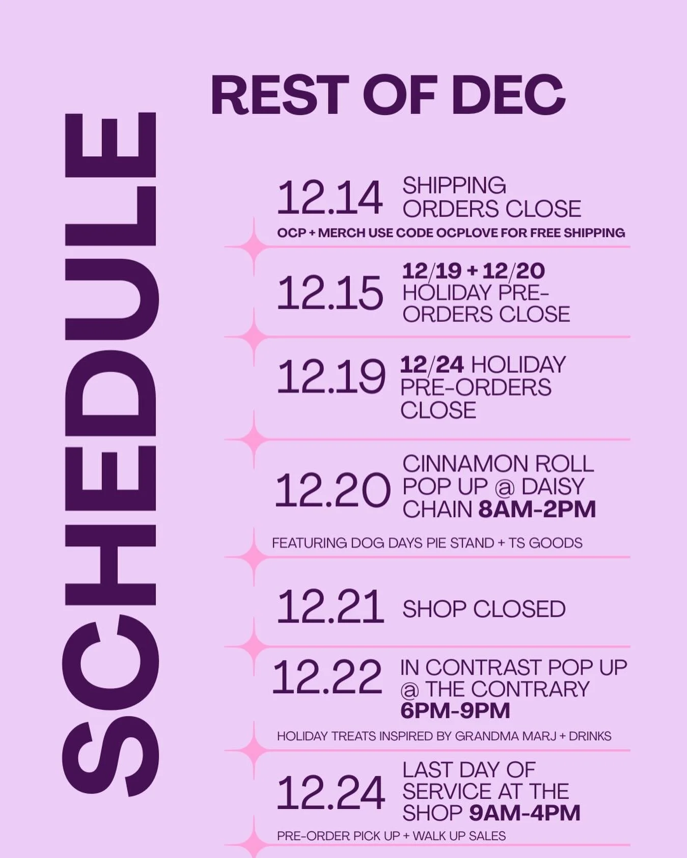 Going out with a bang! ⁣
⁣
Catch us at the shop, at pop up or at your mailbox the rest of this holiday season.⁣
⁣
Important dates listed here so you don&rsquo;t forget cut offs in the holiday chaos. We would love to see you before our little shop dis