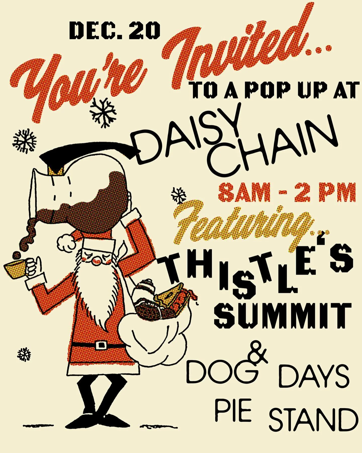 Save the date 12/20 8am-2pm for a very merry happy pop up at @daisychaincoffee featuring TS and @dogdayspiestand 
⁣
Cinny roll Saturday!!!⁣
We are going to be slinging the best damn vegan gluten free cinnamon rolls and other treats from 8am-2pm or se
