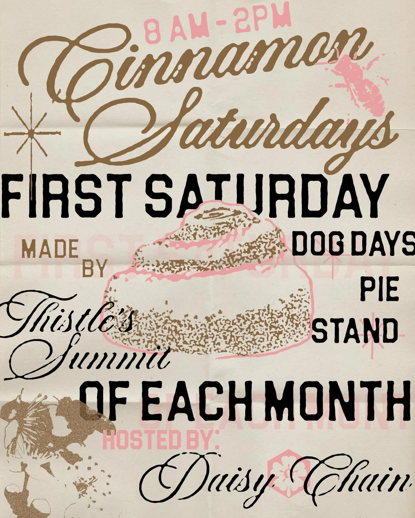 This Saturday @daisychaincoffee 8am-2pm or till sold out. Hanging with homie @dogdayspiestand to bring you cinnamon rolls (conventional and 6 pack pans of vegan/ gluten free), vegan gluten free scones and cookies, sourdough, pound cake, buns and more