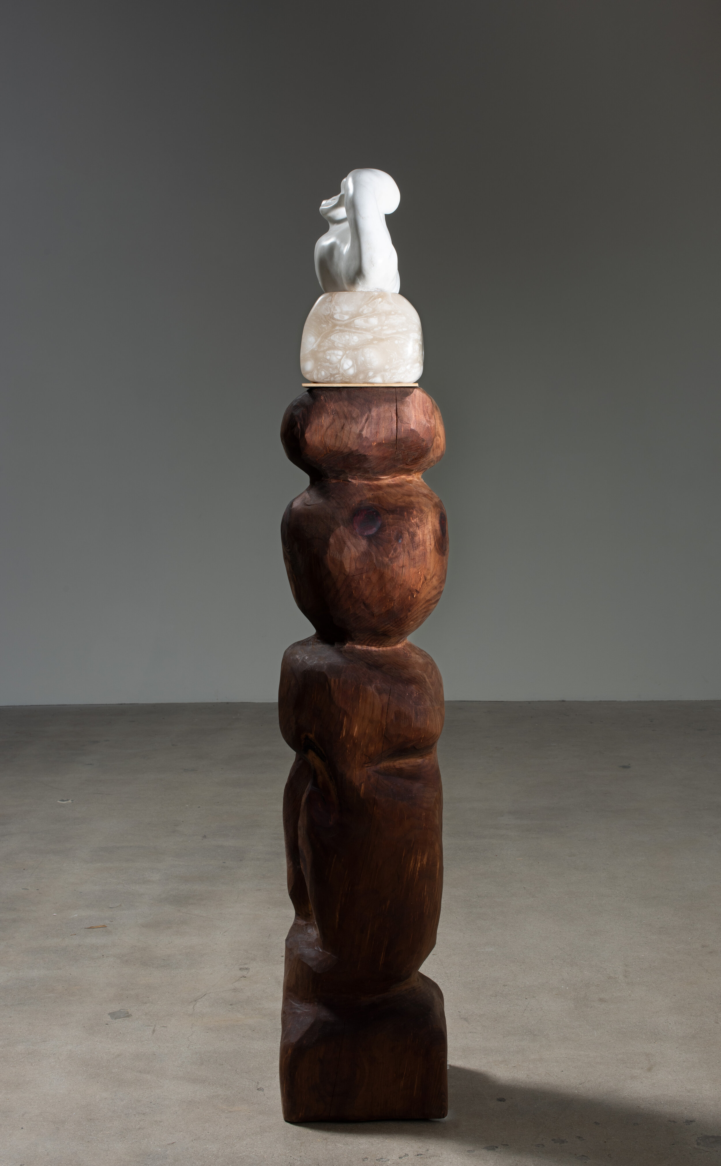   Soft Moon  (side view), 2020 Wood, alabaster, and marble 61 1/2 x 11 x 11 inches 