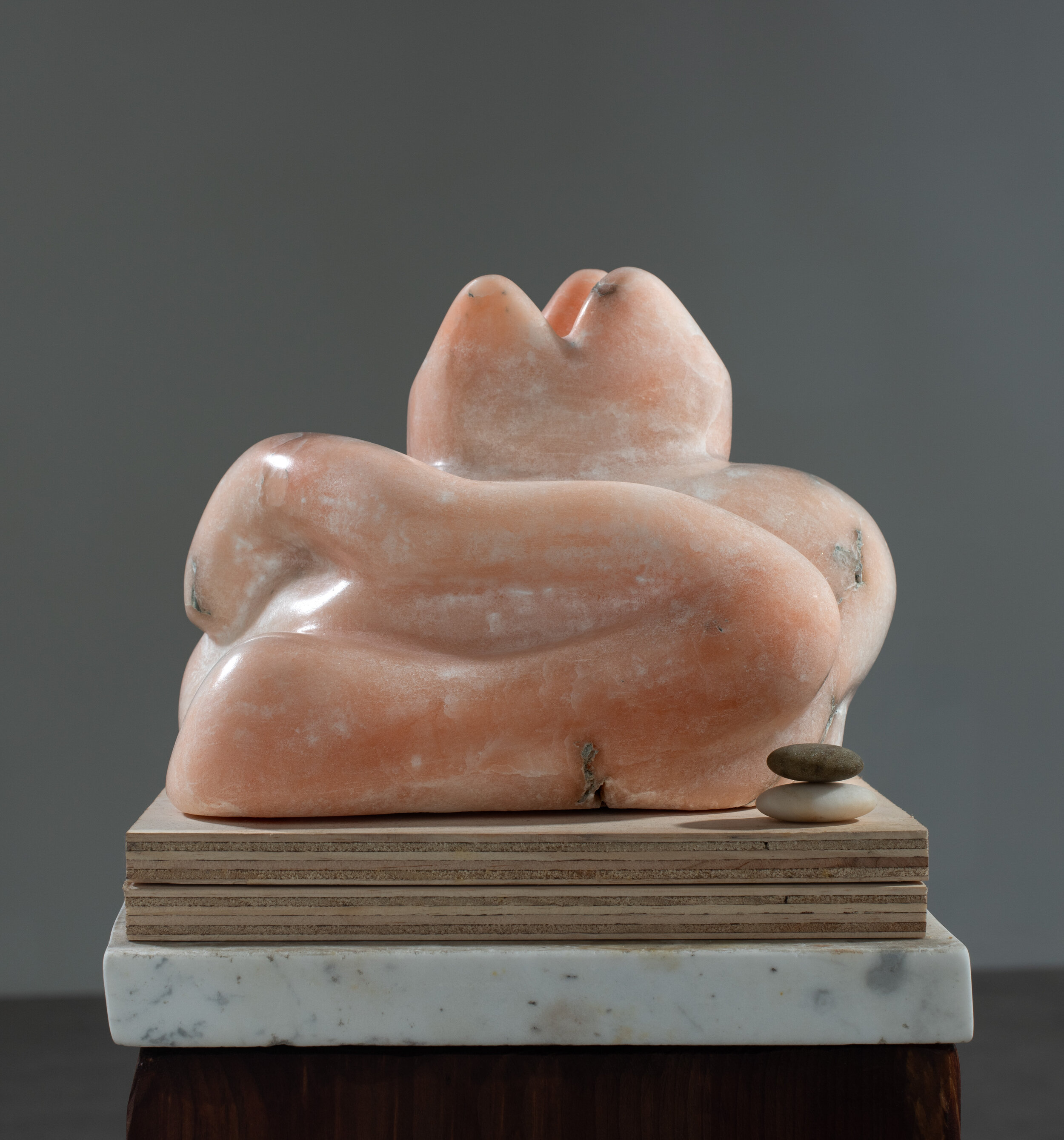   Long Pink Moments  (detail), 2020 Wood, marble, alabaster, and stones 63 1/2 x 12 1/4 x 12 inches 