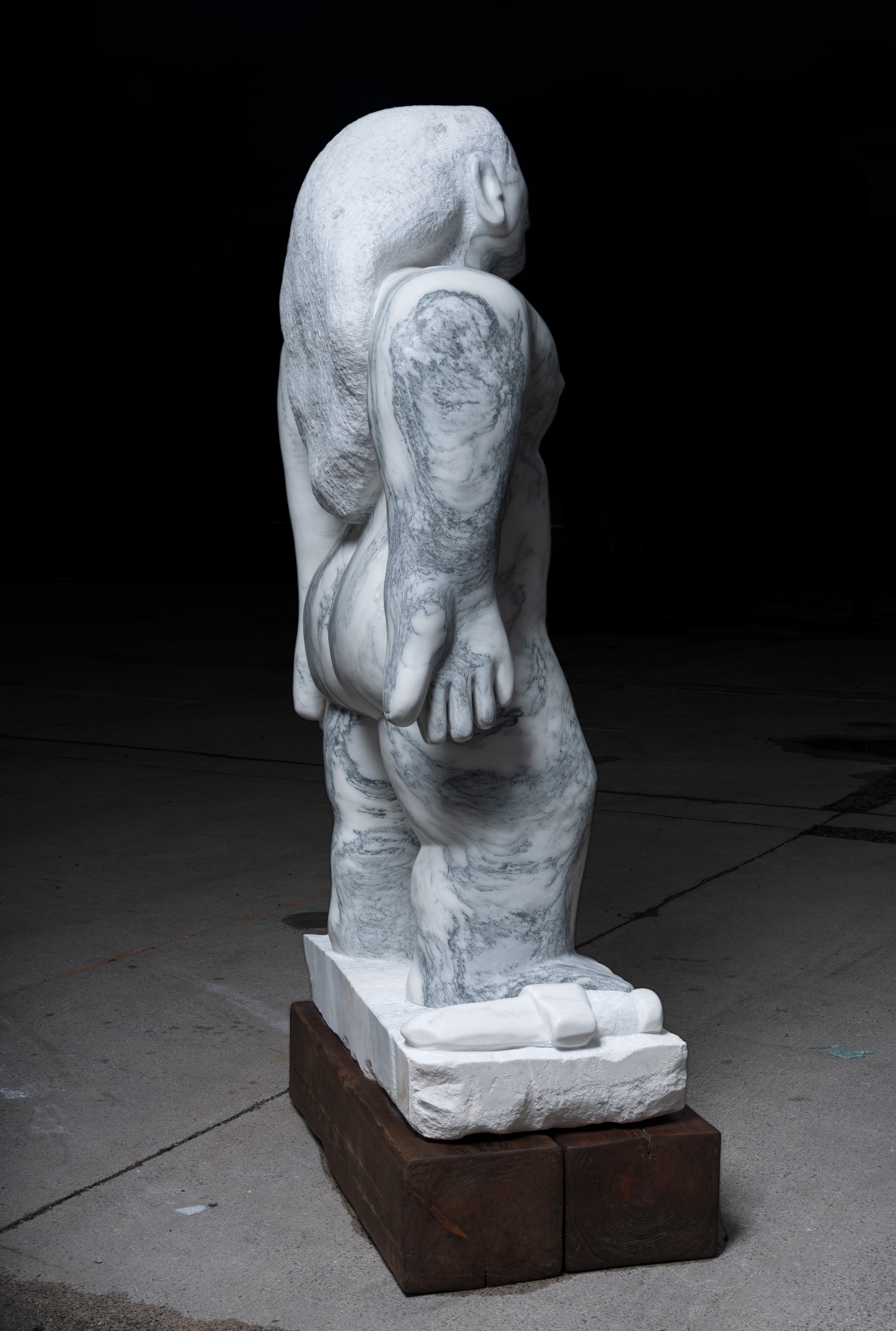   The Return , 2022 Marble and wood 78 x 42 x 20 1/2 inches 