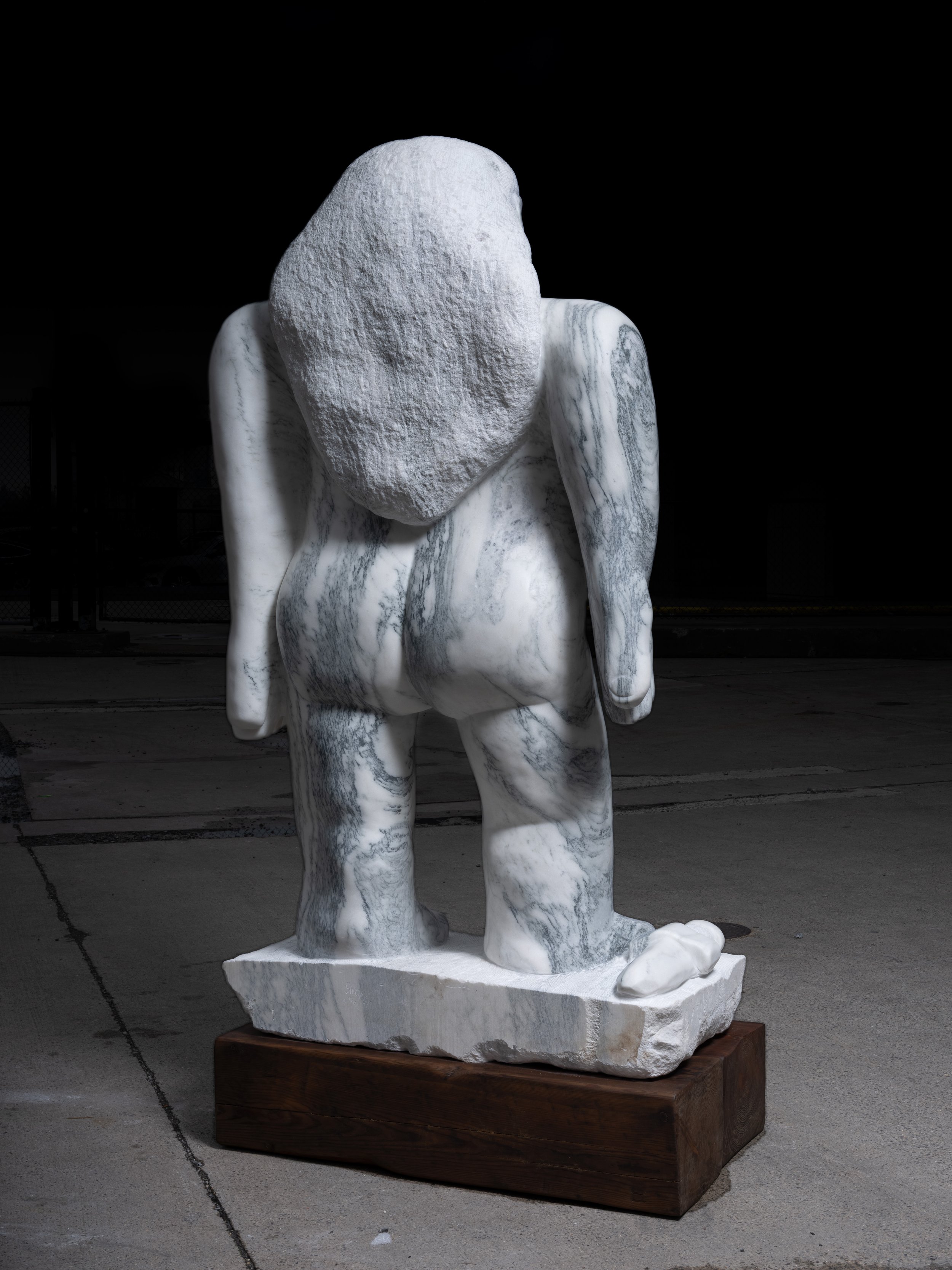   The Return , 2022 Marble and wood 78 x 42 x 20 1/2 inches 