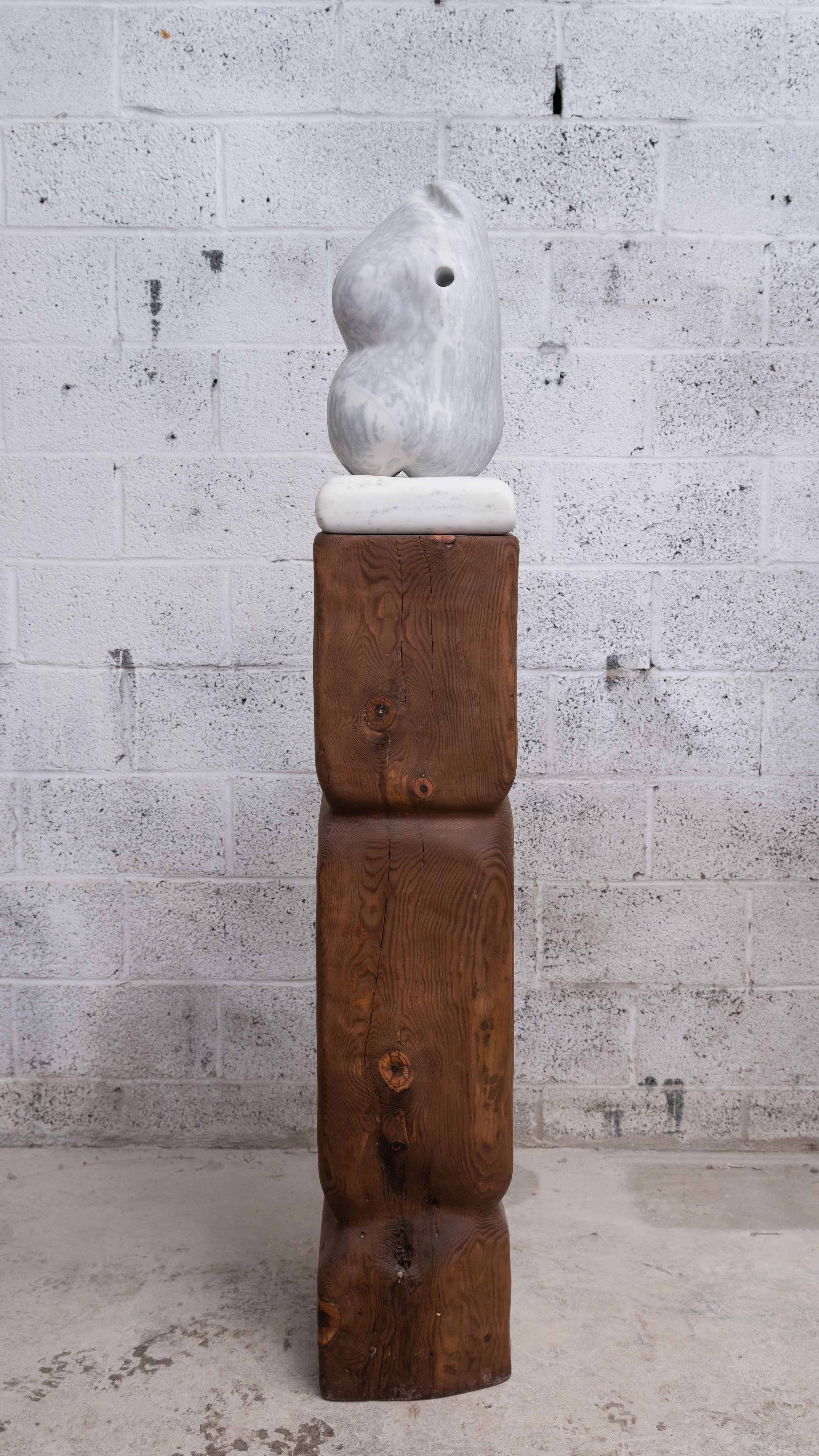   Hard Thoughts , 2023 Mixed marbles and wood 68 x 11 x 11 inches 
