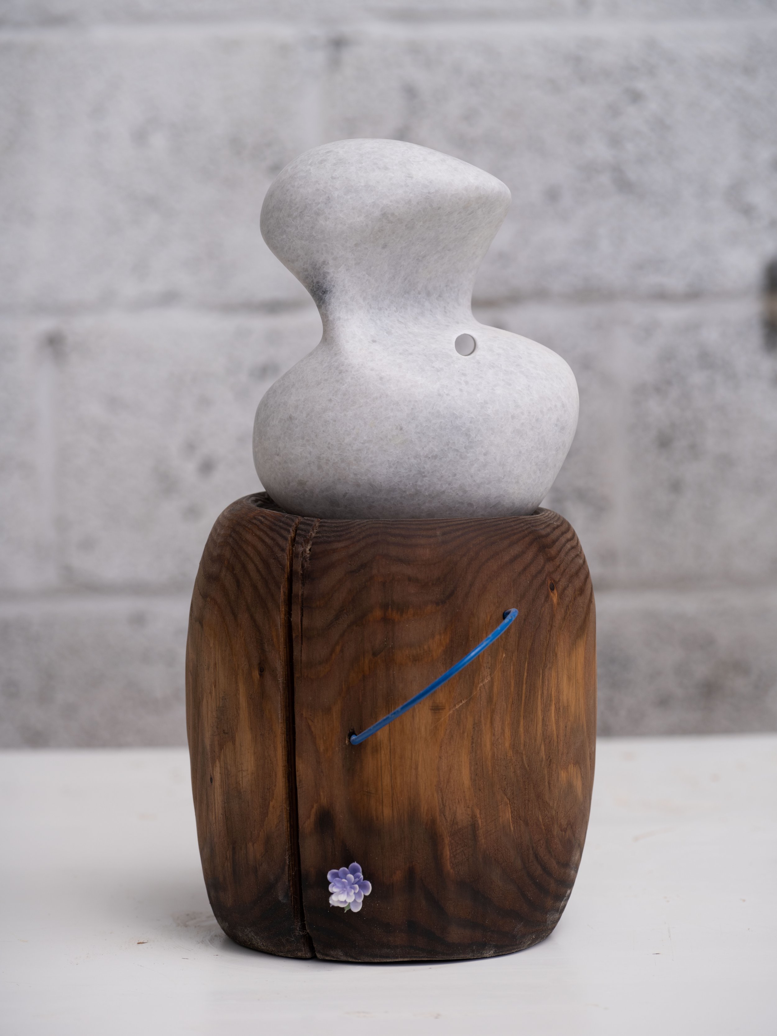   Dove III , 2023 Marble, wood, and found objects 15 x 8 x 6 inches 