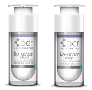 RE-ACTION DEEP & RE-ACTION NATURAL Exfoliating treatment for thick, oily or acne-prone skin Exfoliating treatment for dry, dehydrated, sun damaged or pigmented skin