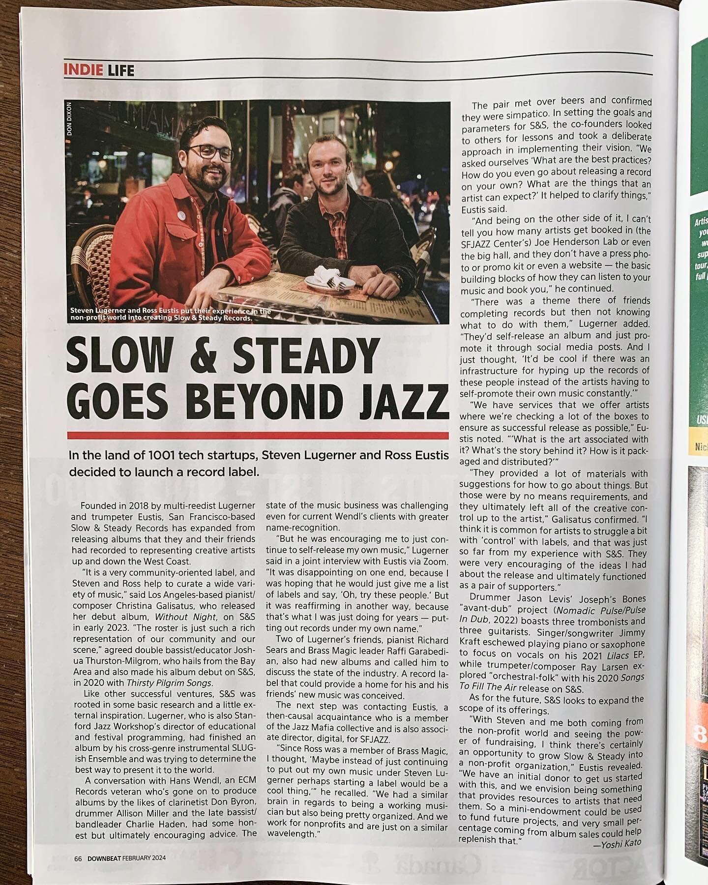 &bull; thank you @yoshi140 for writing this thoughtful article in @downbeat_mag about the work @ross.eustis and I have been doing @slowandsteadyrecords since 2018! This year we&rsquo;ll release our 40th album which feels kind of insane. We&rsquo;re d