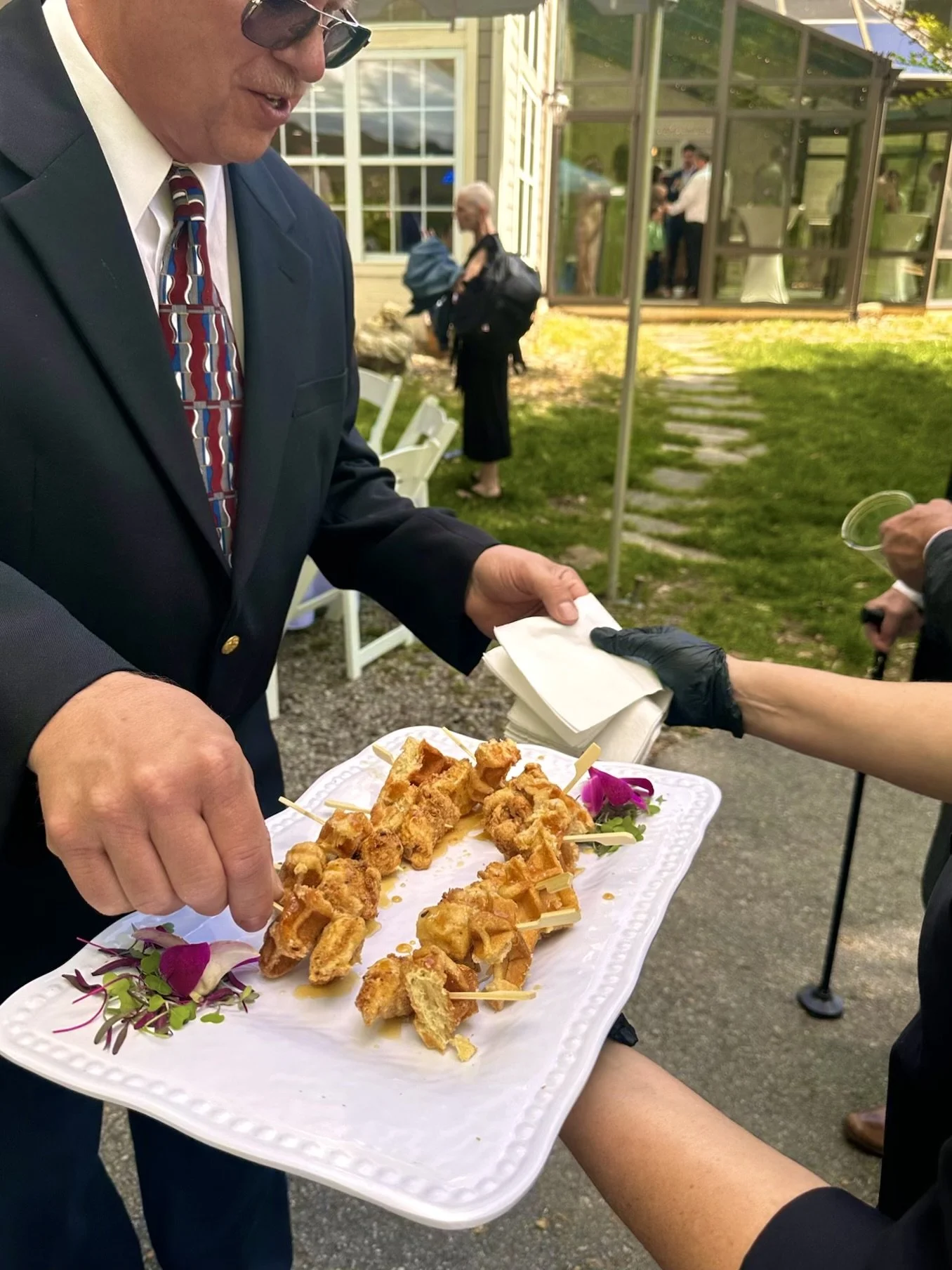   Chicken &amp; Waffle Skewers  Golden, crispy, and glazed 