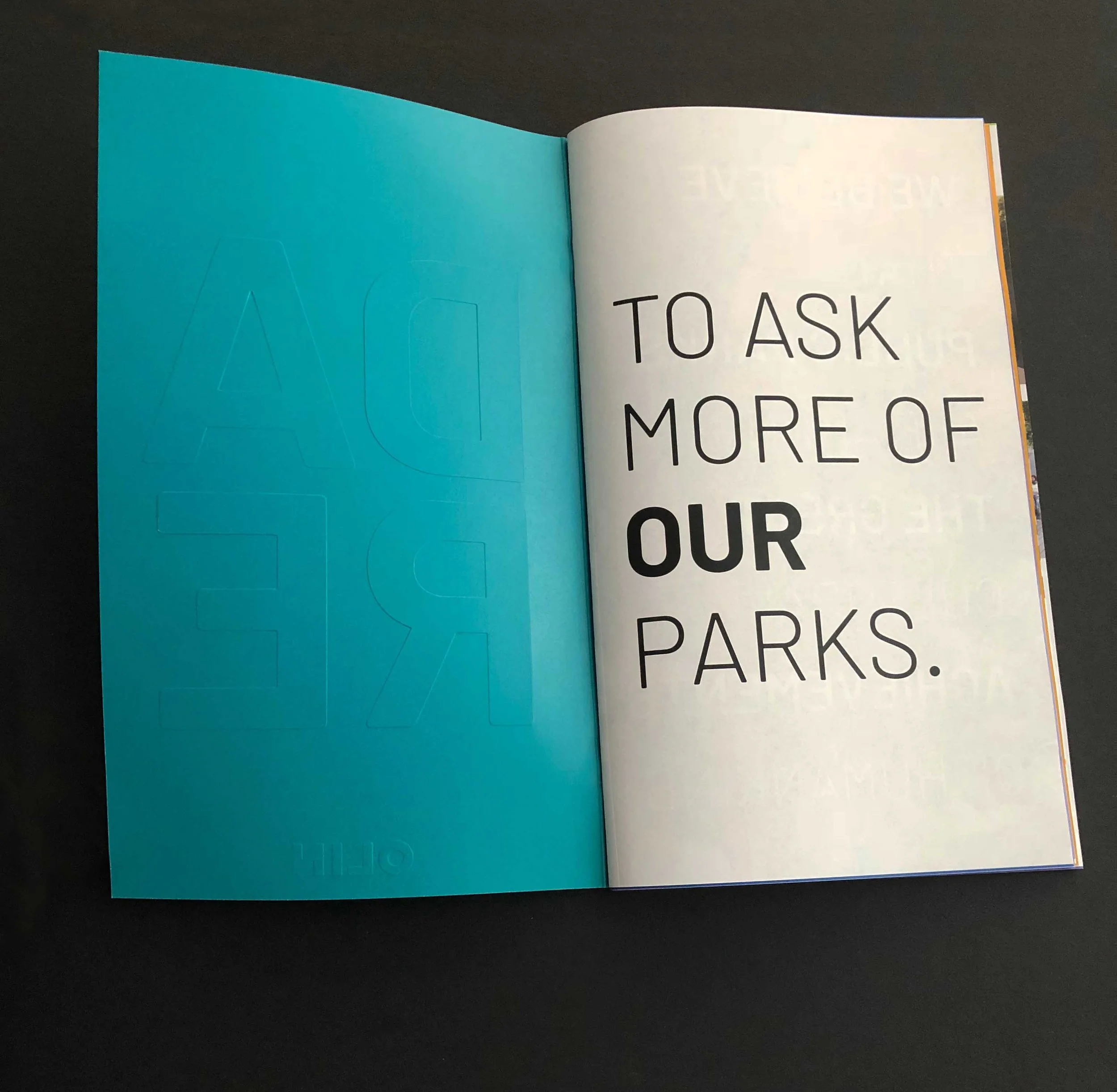  6x10” saddle stitched booklet with debossed cover 