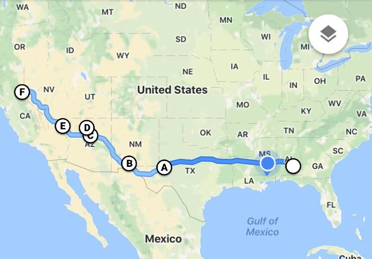 Travel route map.
