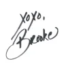 Image of Brooke's signature that says hugs and kisses, Brooke.