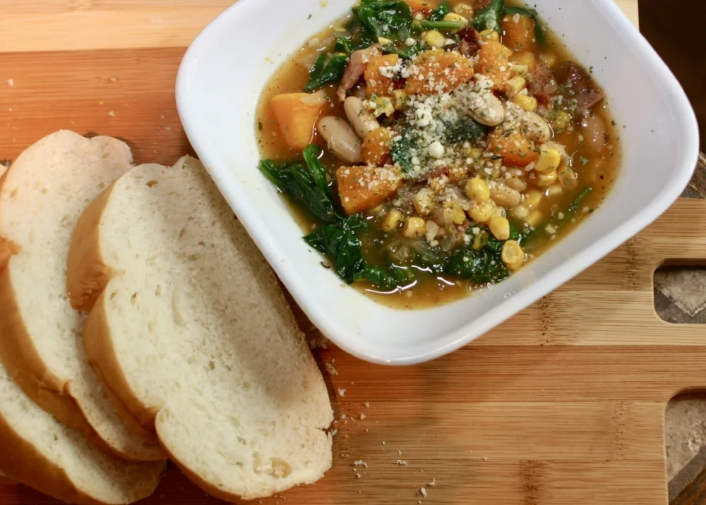 Butternut Squash Soup with Bacon, Spinach and White Beans