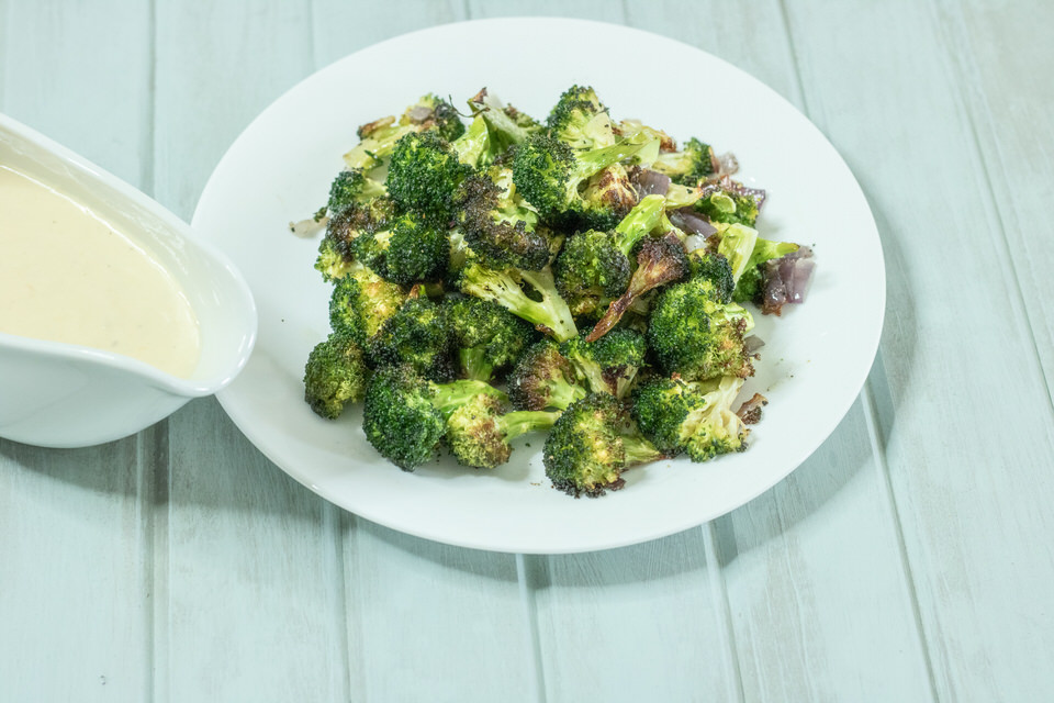 Roasted Broccoli with Tangy Cheese Sauce