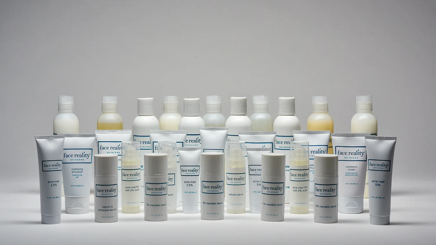 The Face Reality products that are available for purchase are specifically formulated for acneic skin and are guaranteed to not clog your pores. However, they will not get your skin clear on their own. If you would like to get the other products in our product line that are strong enough to help you get your skin clear, you should make an appointment with us if you are local, so that we can examine and test your skin.