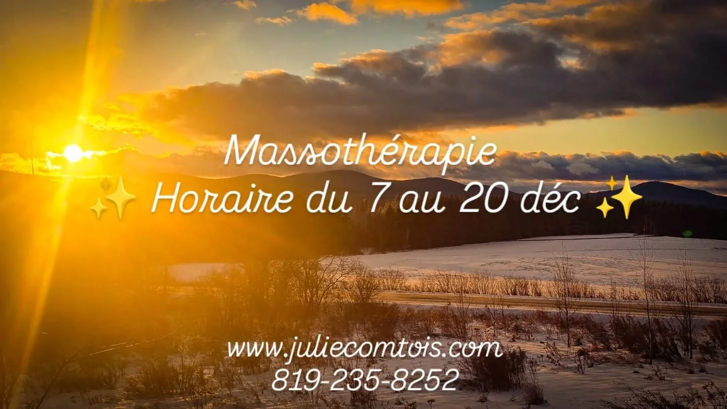 💛 Voici mes prochaines disponibilit&eacute;s :
Dim 7 d&eacute;c 10h30 ou 13h
Lun 8 d&eacute;c 8h30, 10h30, 15h ou 17h30
Mar 9 d&eacute;c 8h30 (60 min) 11h30, 13h ou 15h
Mer 10 d&eacute;c 8h30, 10h30, 15h ou 17h30
Jeu 11 dec 8h30 &agrave; 21h
Ven 12 