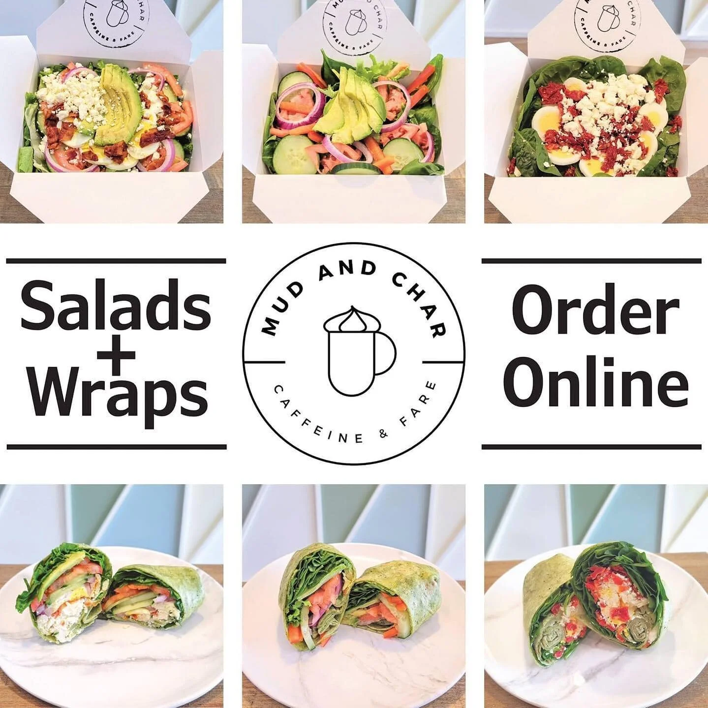 NEW!!! Salads and Wraps
🥗🥗🥗🥗🥗🥗🥗🥗🥗
Cobb / Garden / Power
#MudAndChar #DrinkMud #DrinkChar 
#DownersGrove #Lisle #Woodridge #Naperville #GlenEllyn