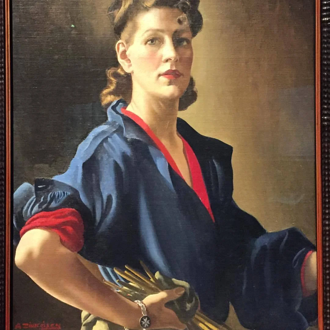 Anna Zinkeisen (1901-1976) was a portrait painter and a muralist, creating murals for the ocean liners Queen Mary and Queen Elizabeth. She later specialized in pathological and clinical drawing and worked in the casualty ward in St. Mary’s Hospital in London during the horrors of World War II. She often painted in a disused operating theater there.
Self-portrait, 1944.
#england #london #womenaredoingitforthemselves (at National Portrait Gallery)